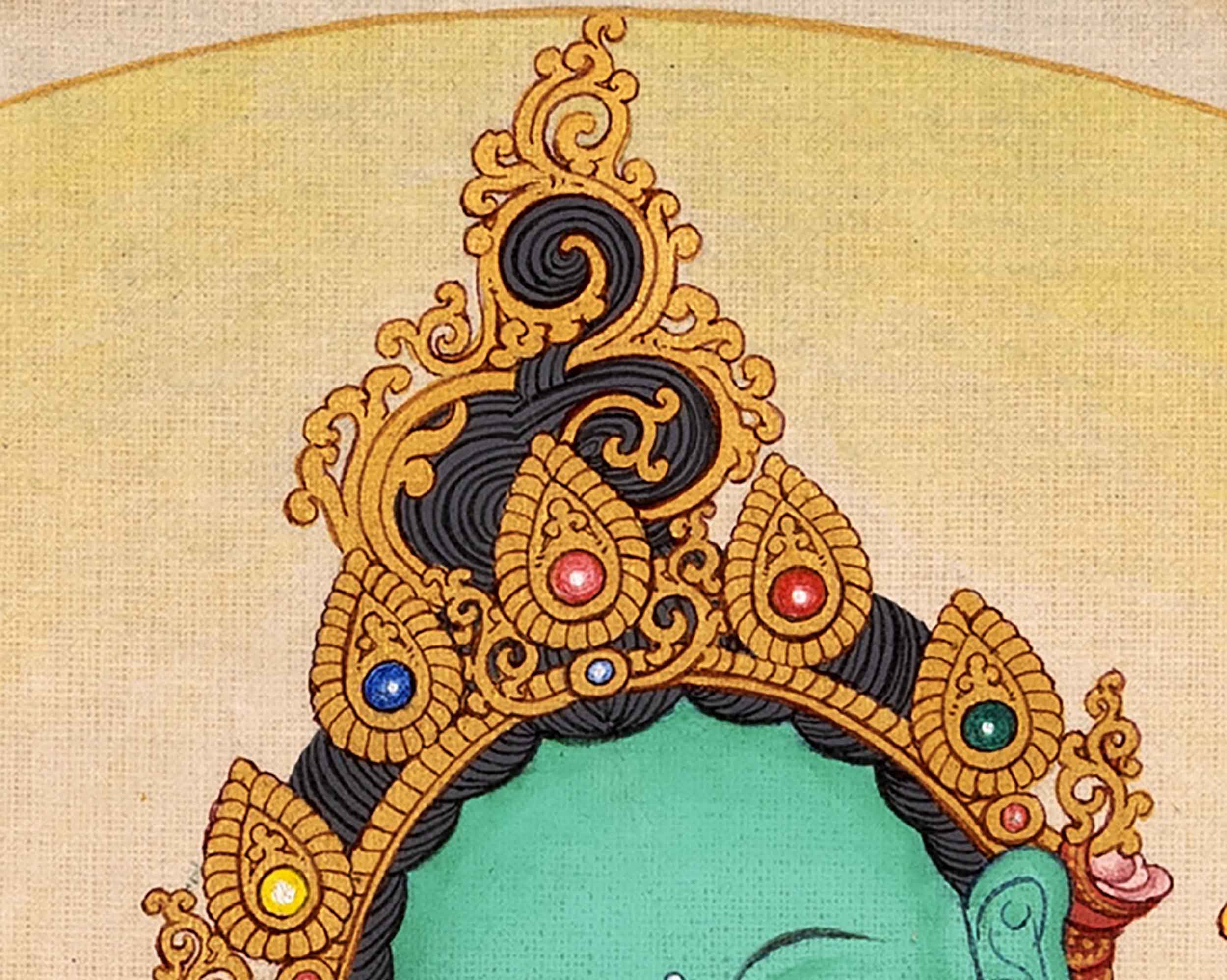 Green Tara Painting Art | Traditional Tibetan Tara Meditation Thangka