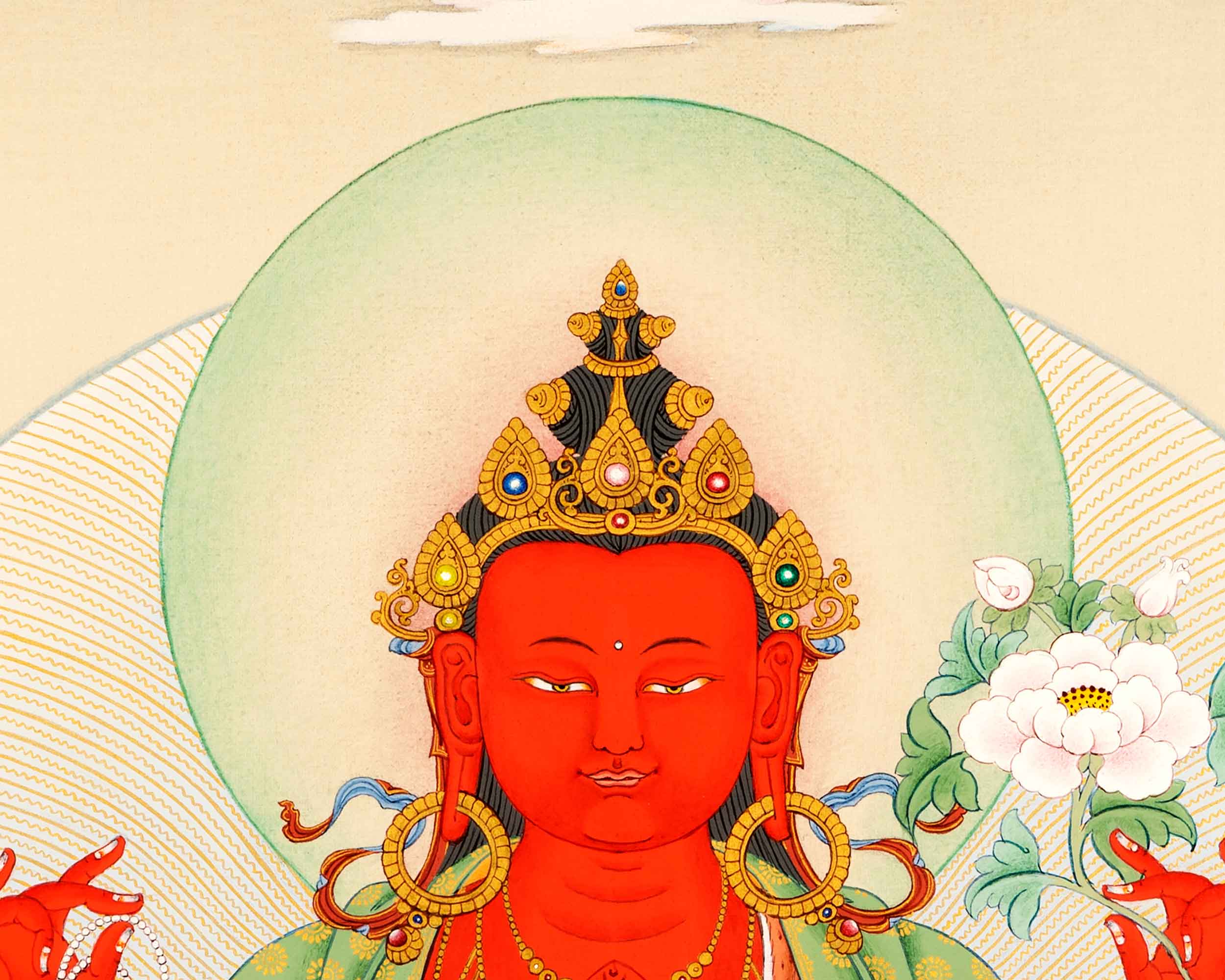 Red Chenrezig With Amitabha Buddha Print | Gyalwa Gyasto Thangka Print