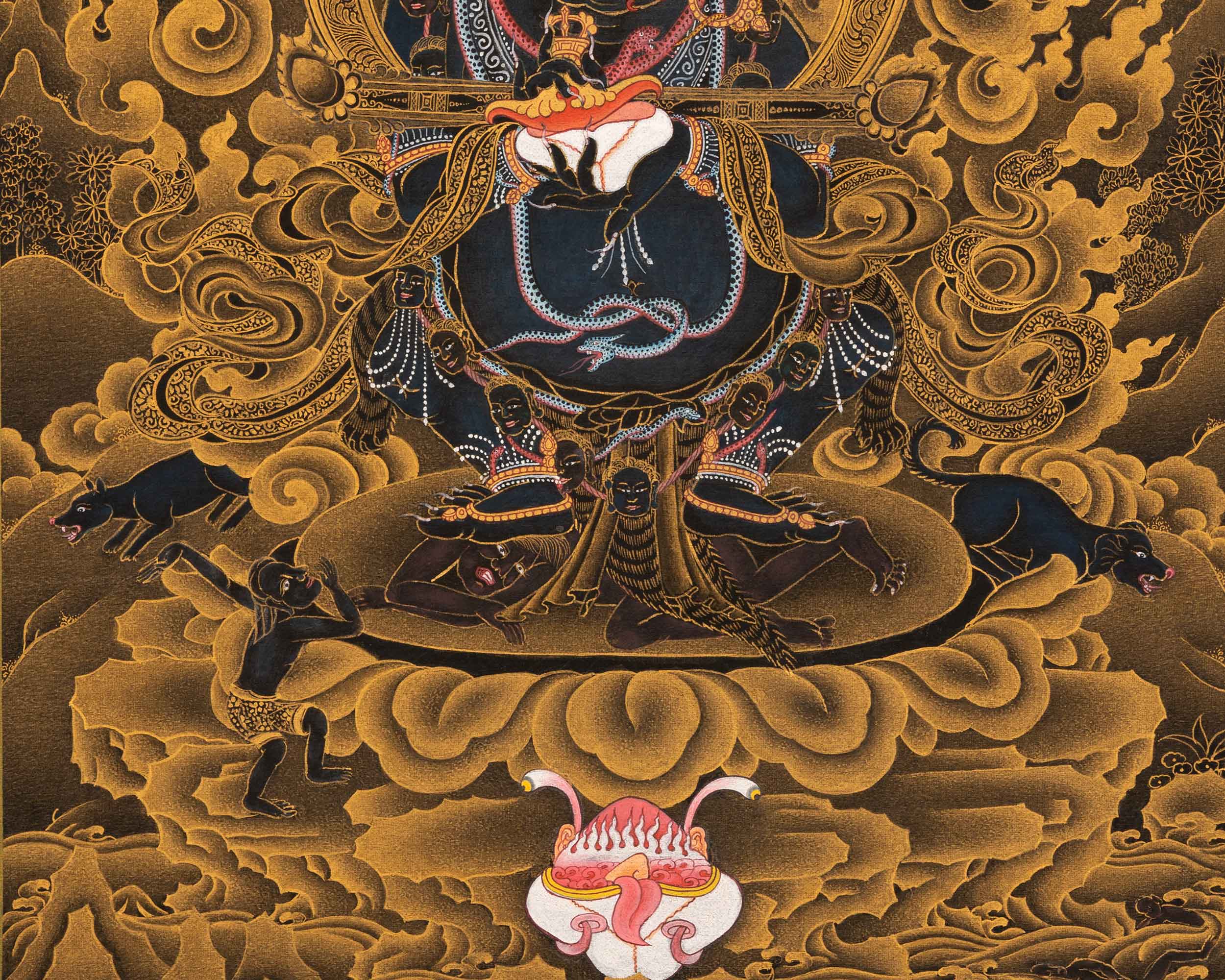 Hand-Painted Himalayan Thangka Of Sakya Mahakala | The Protector Of the Dharma