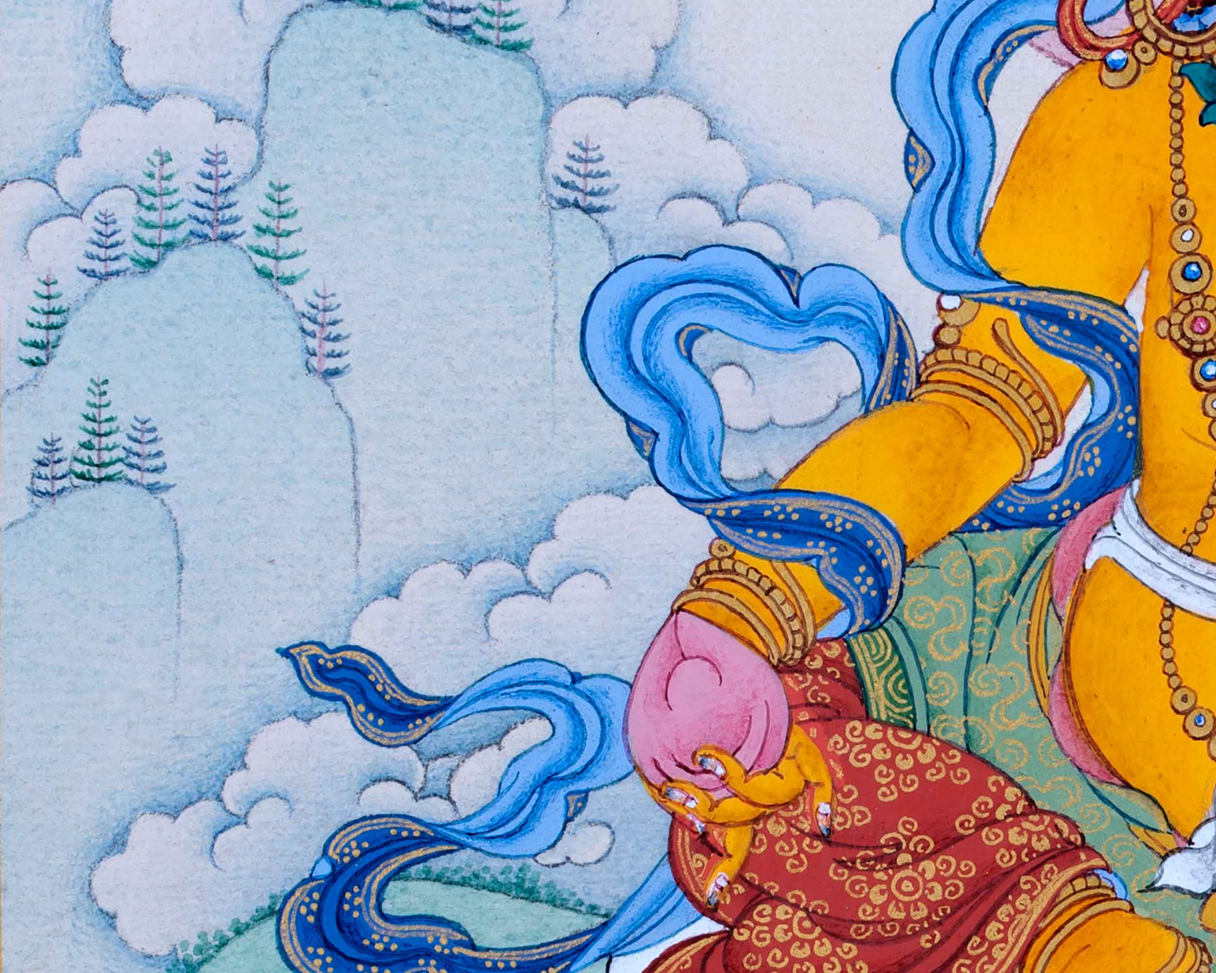 Yellow Dzambhala Thangka | Traditional Hand Painted Art
