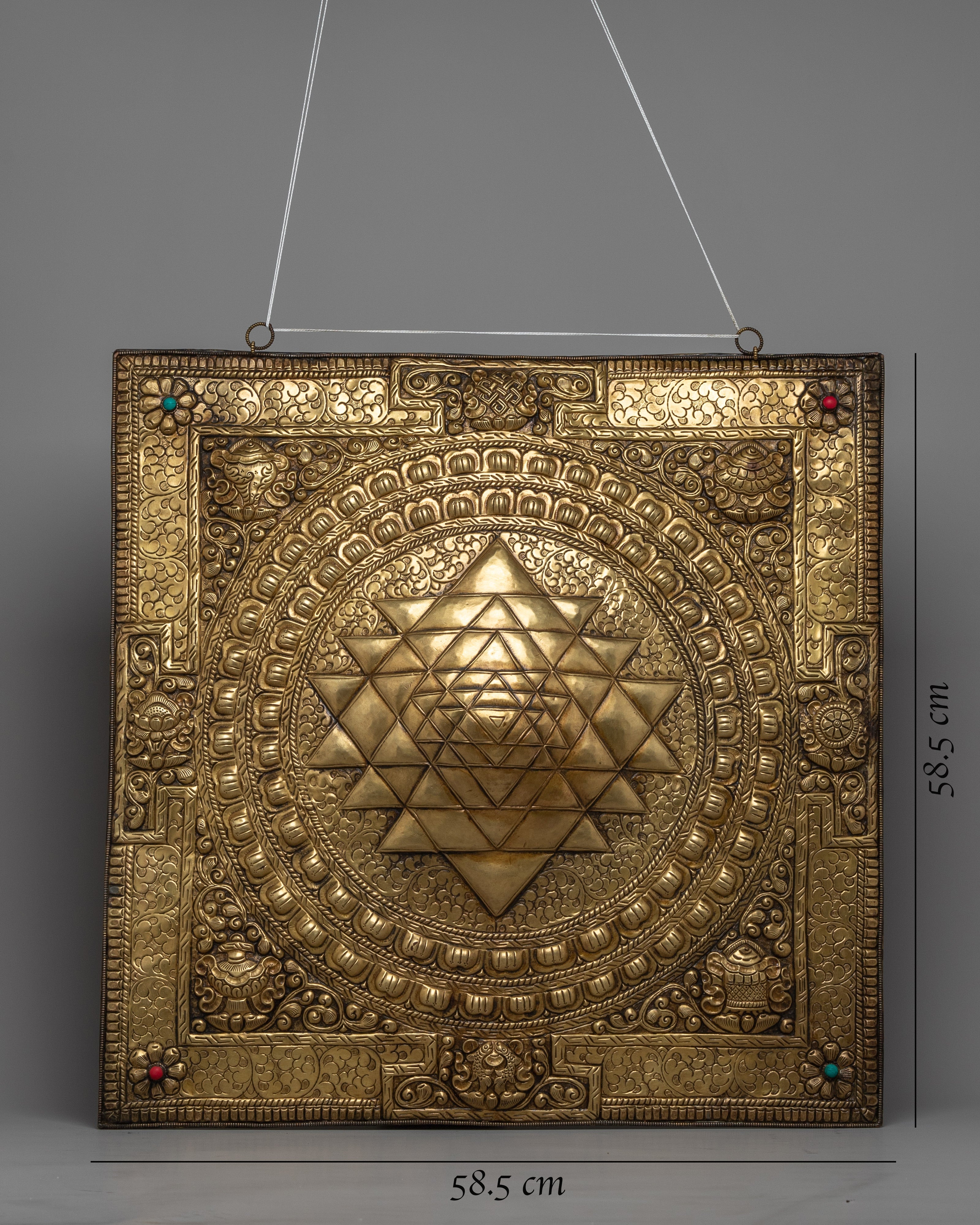 Shree Yantra Wall Hanging Brass Thanka | Traditional Thangka Art