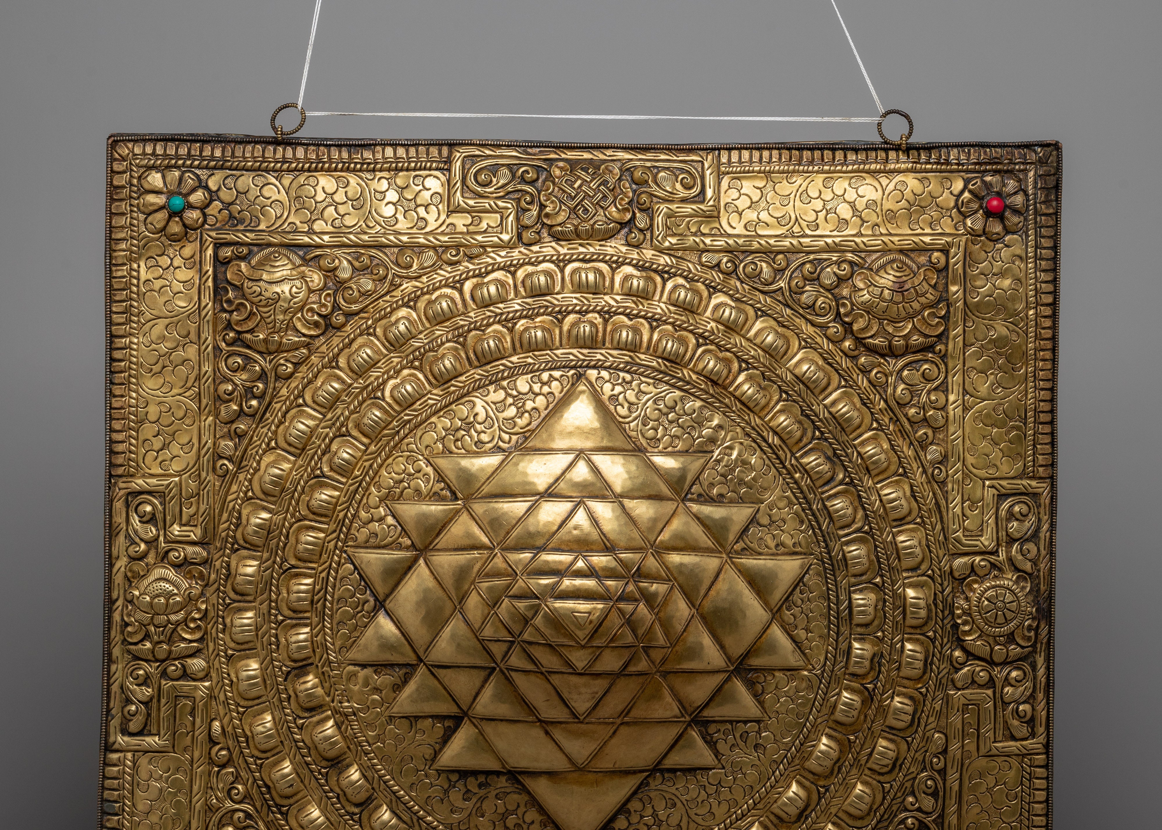 Shree Yantra Wall Hanging Brass Thanka | Traditional Thangka Art
