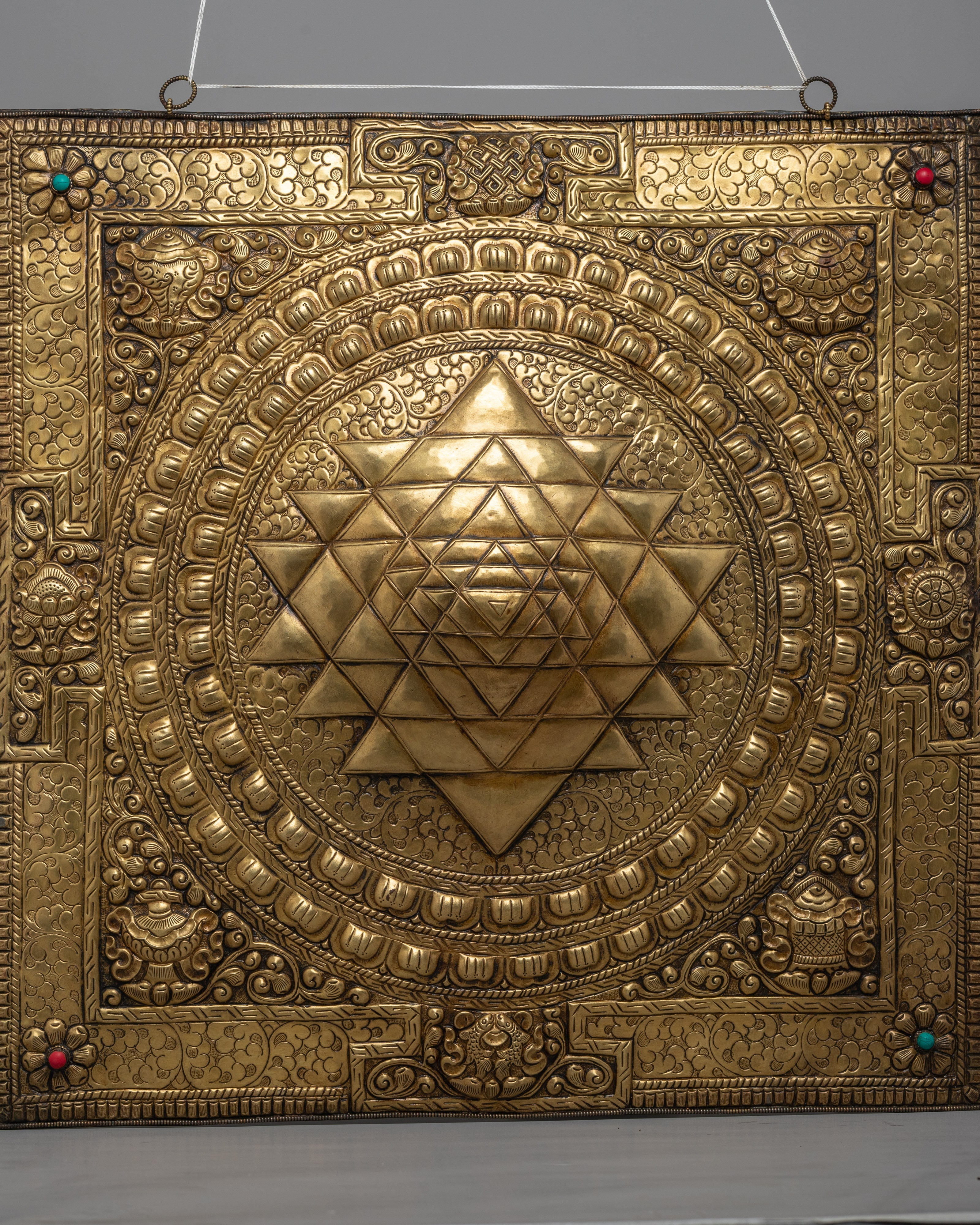 Shree Yantra Wall Hanging Brass Thanka | Traditional Thangka Art