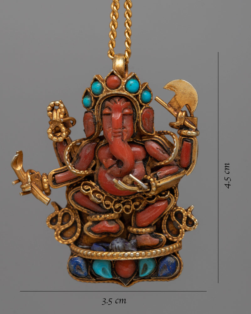 Coral Ganesh Locket | Hindu Deity Jewelry for Blessings