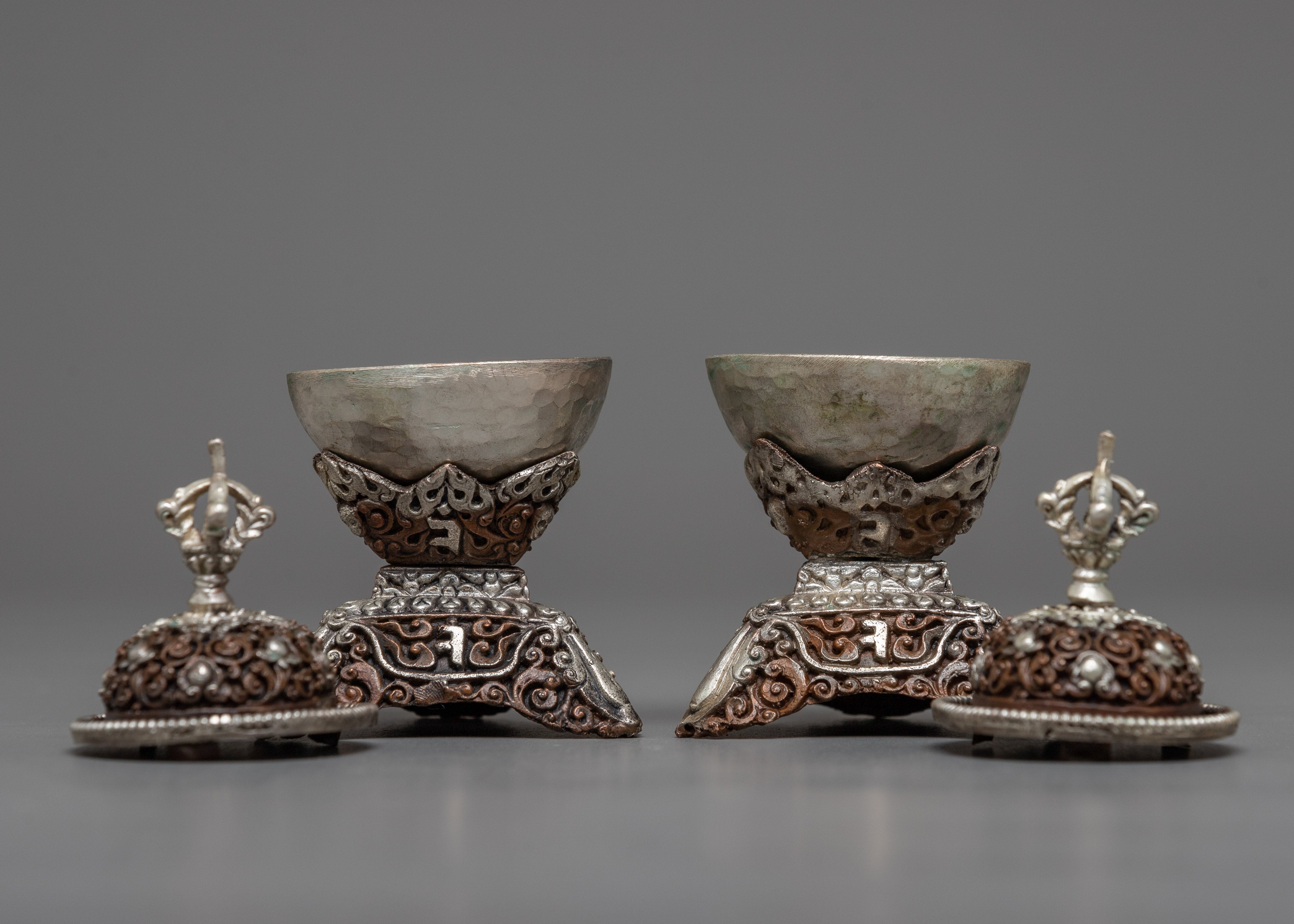 Oxidized Copper Kapala Set | Traditional Buddhist Altar Item