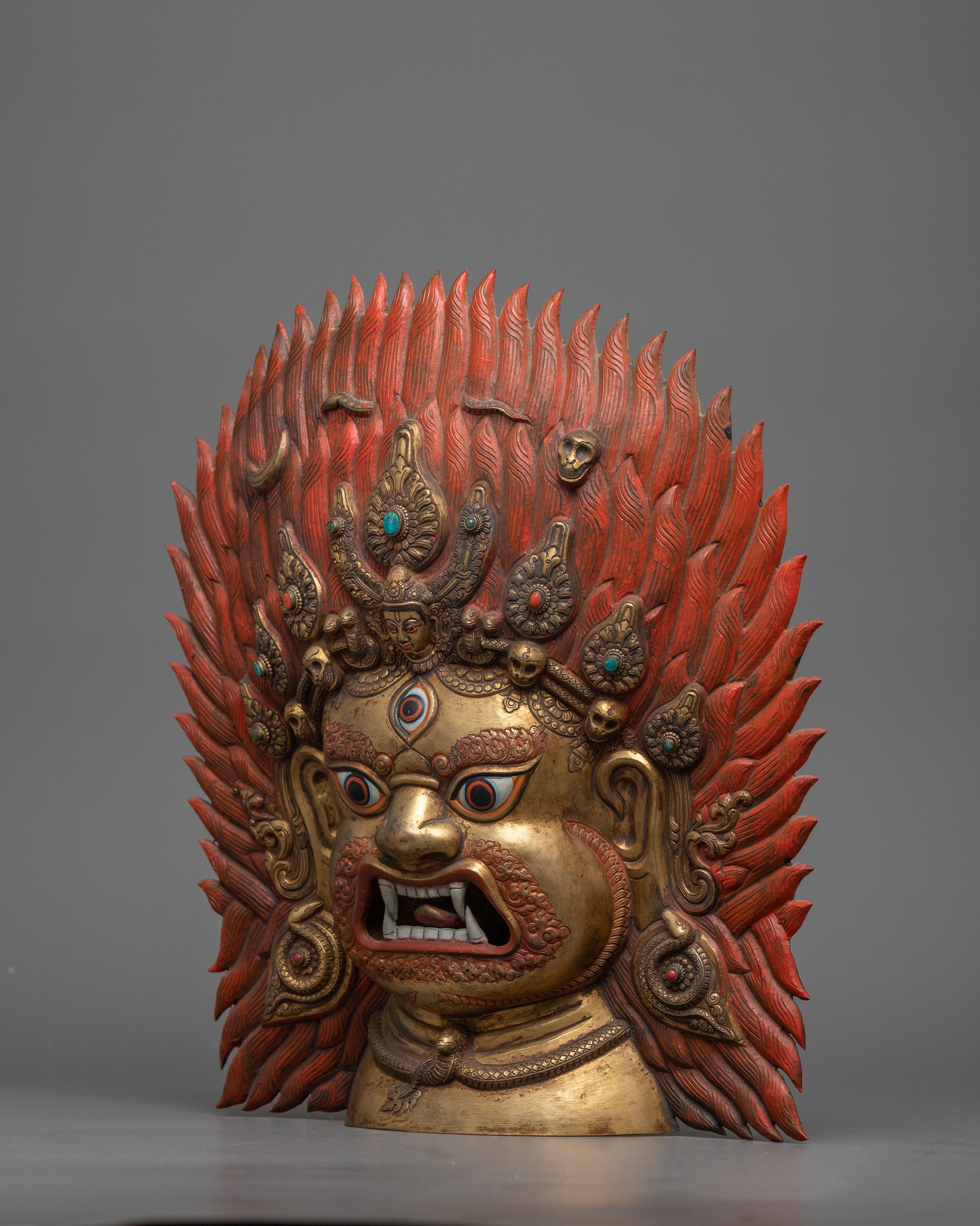 Repousse Mask of Bhairava | Traditional Hindu Deity Wall Art