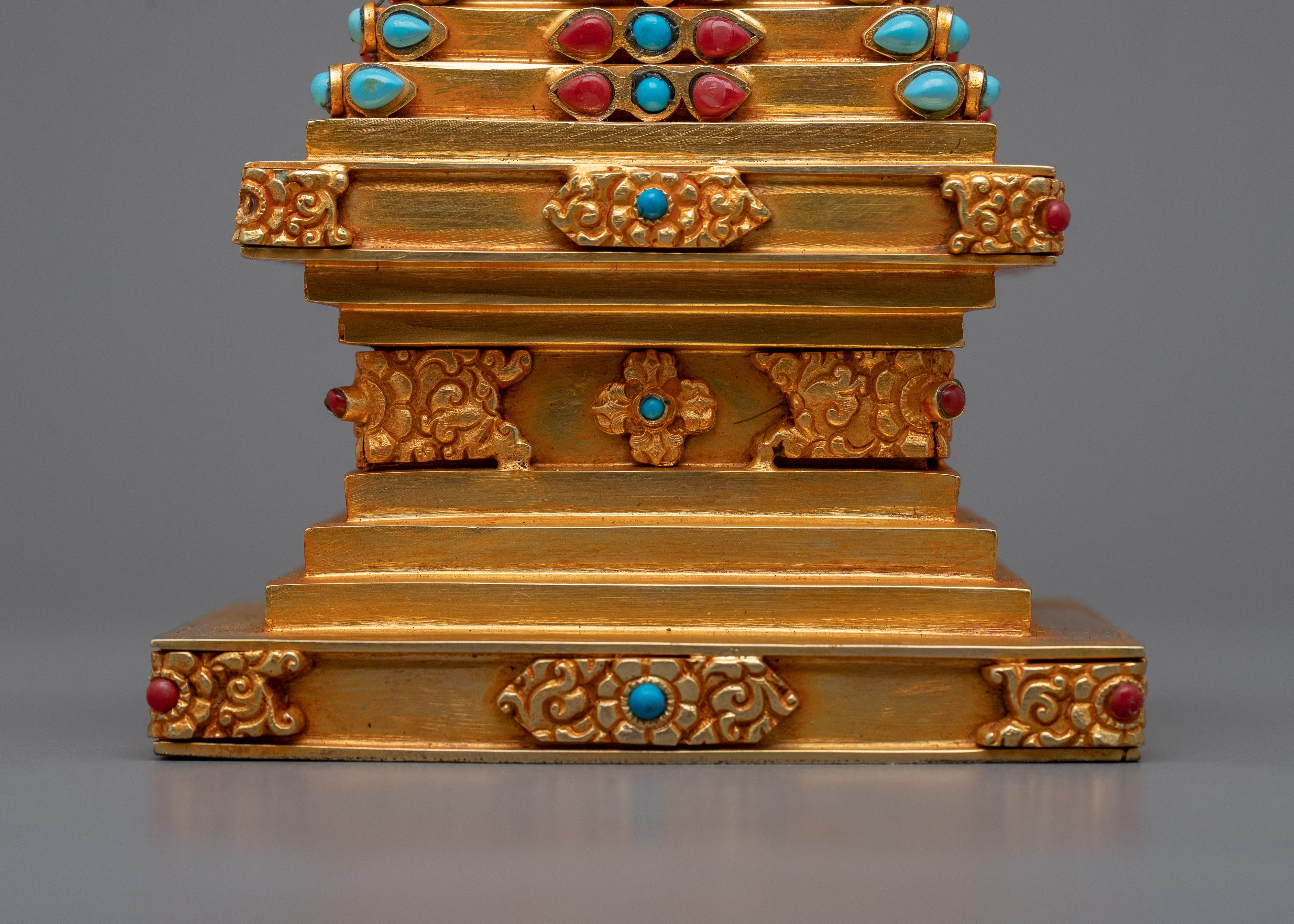 Beautiful 24k Gold Plated Stupa Statue | Serene and Tranquil Home Accent
