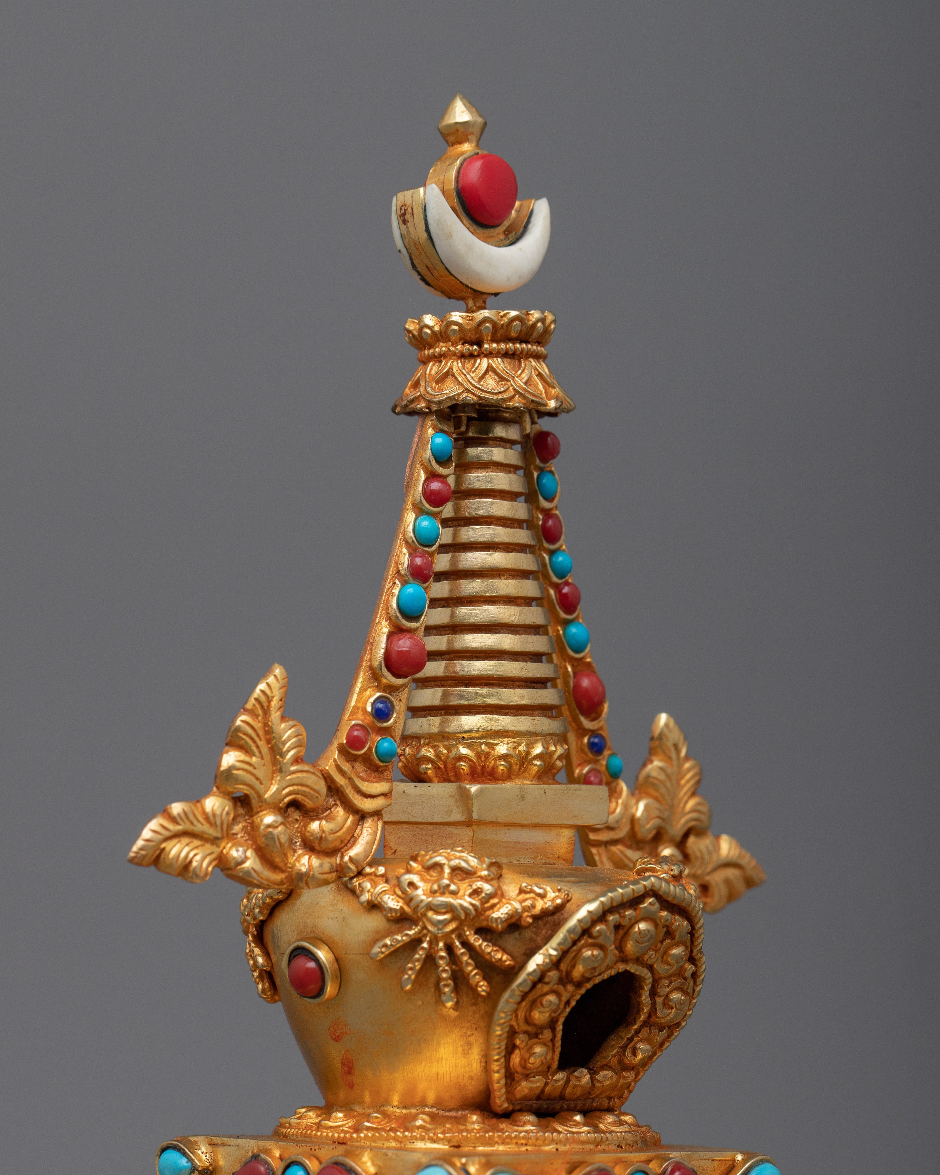 Beautiful 24k Gold Plated Stupa Statue | Serene and Tranquil Home Accent