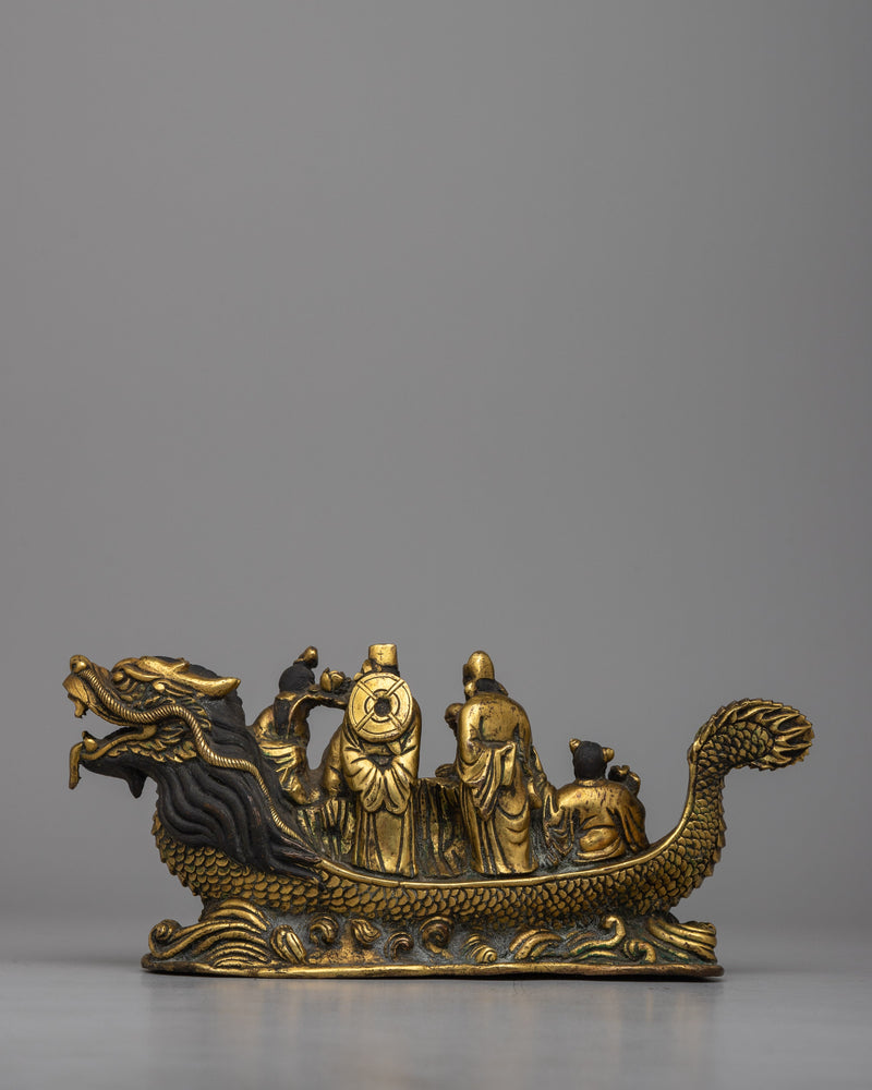 Eight Immortals on Dragon Boat Statue | Celebrating Chinese Legends and Traditions