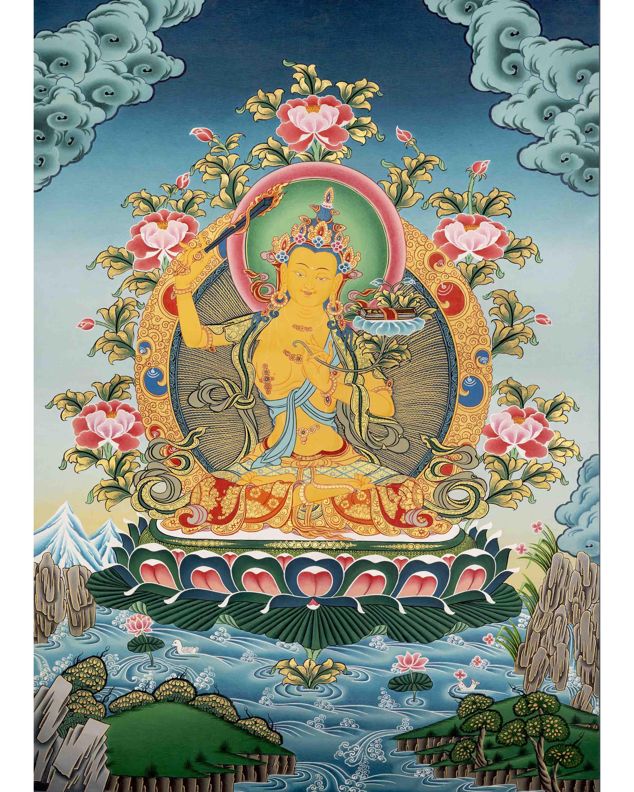 Hand Painted Manjushree Bodhisattva Thangka | Traditional Buddhist Art