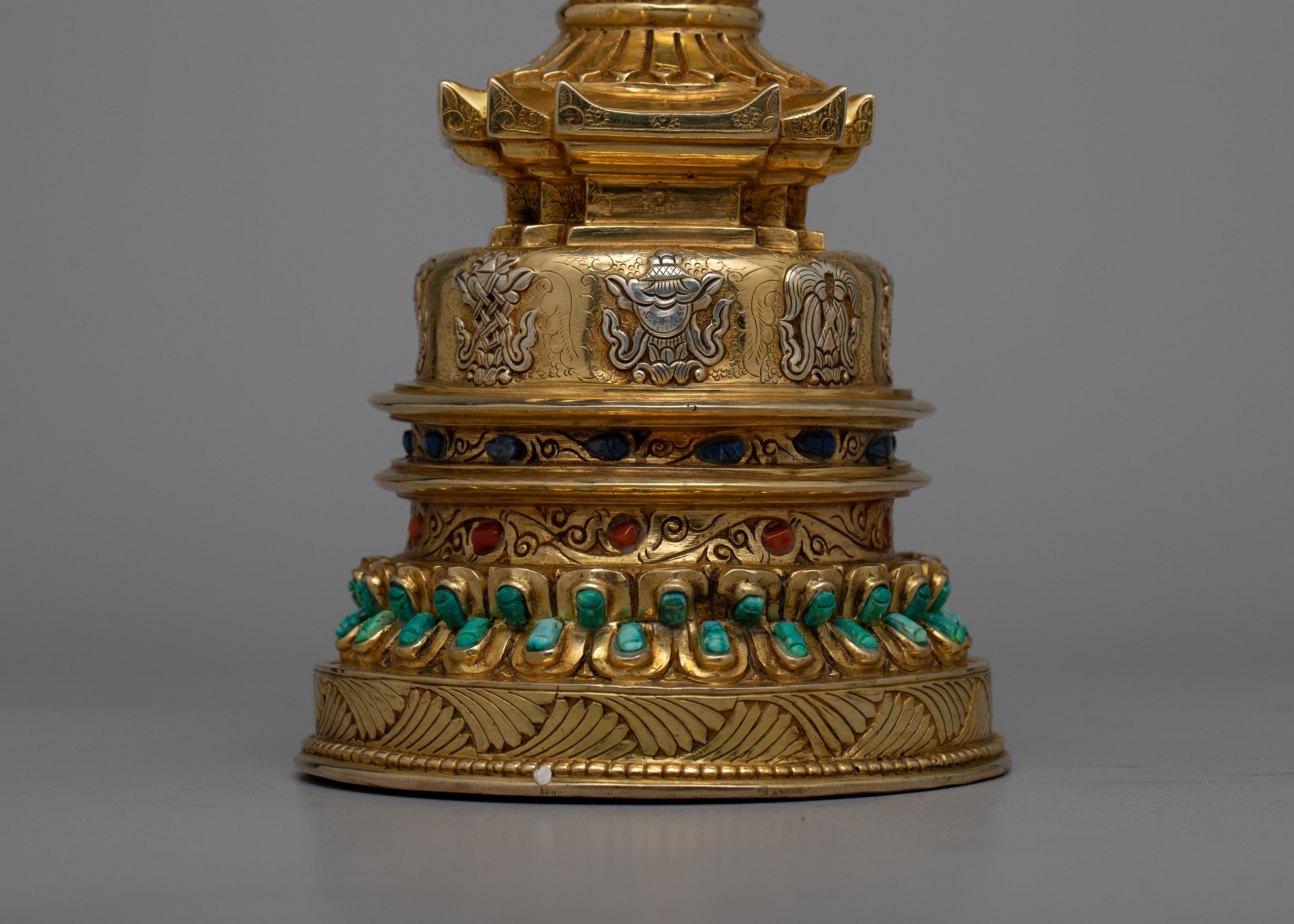 Copper Eight Auspicious Symbol Stupa | Inspiring Divine Connection and Inner Peace