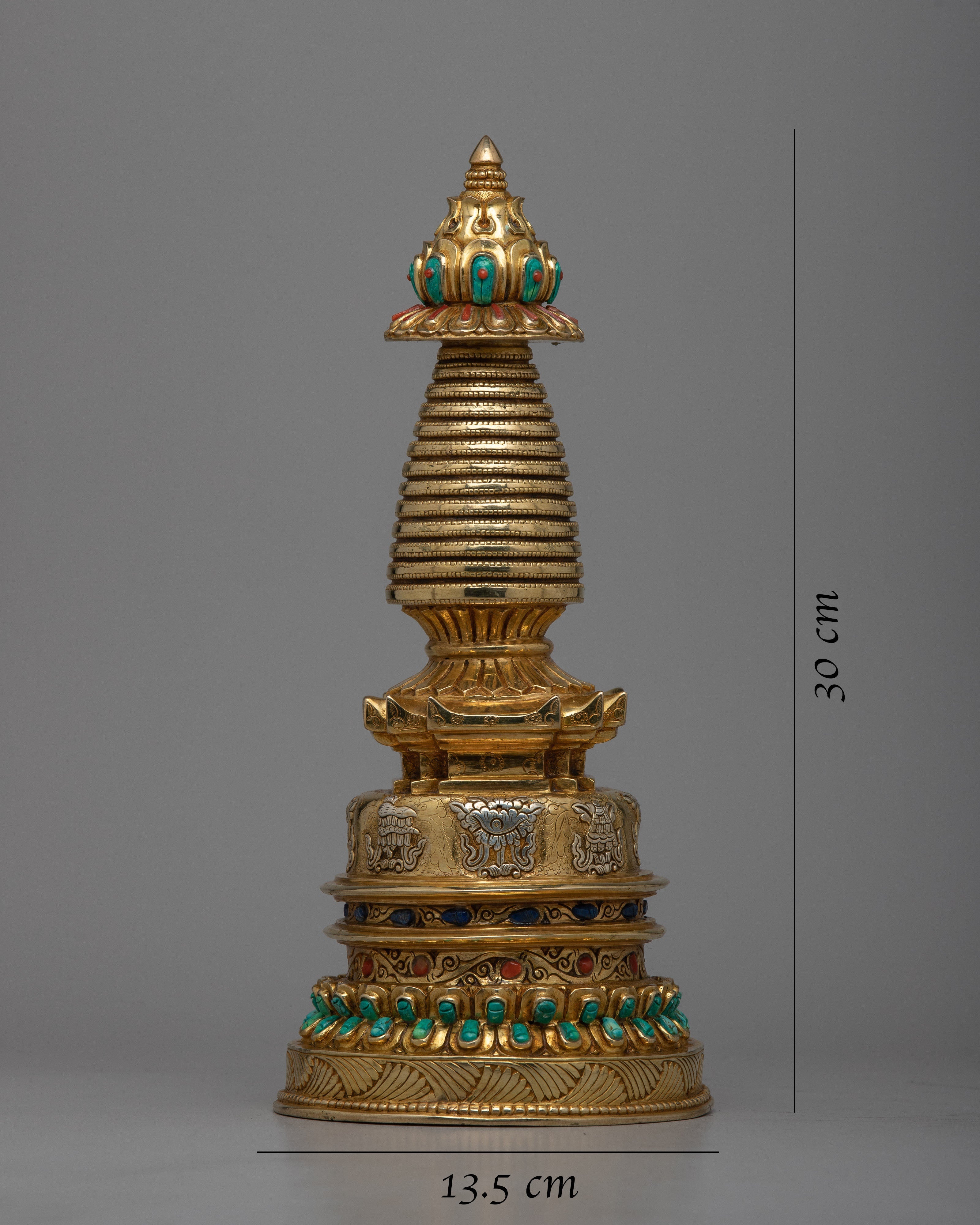 Copper Eight Auspicious Symbol Stupa | Inspiring Divine Connection and Inner Peace