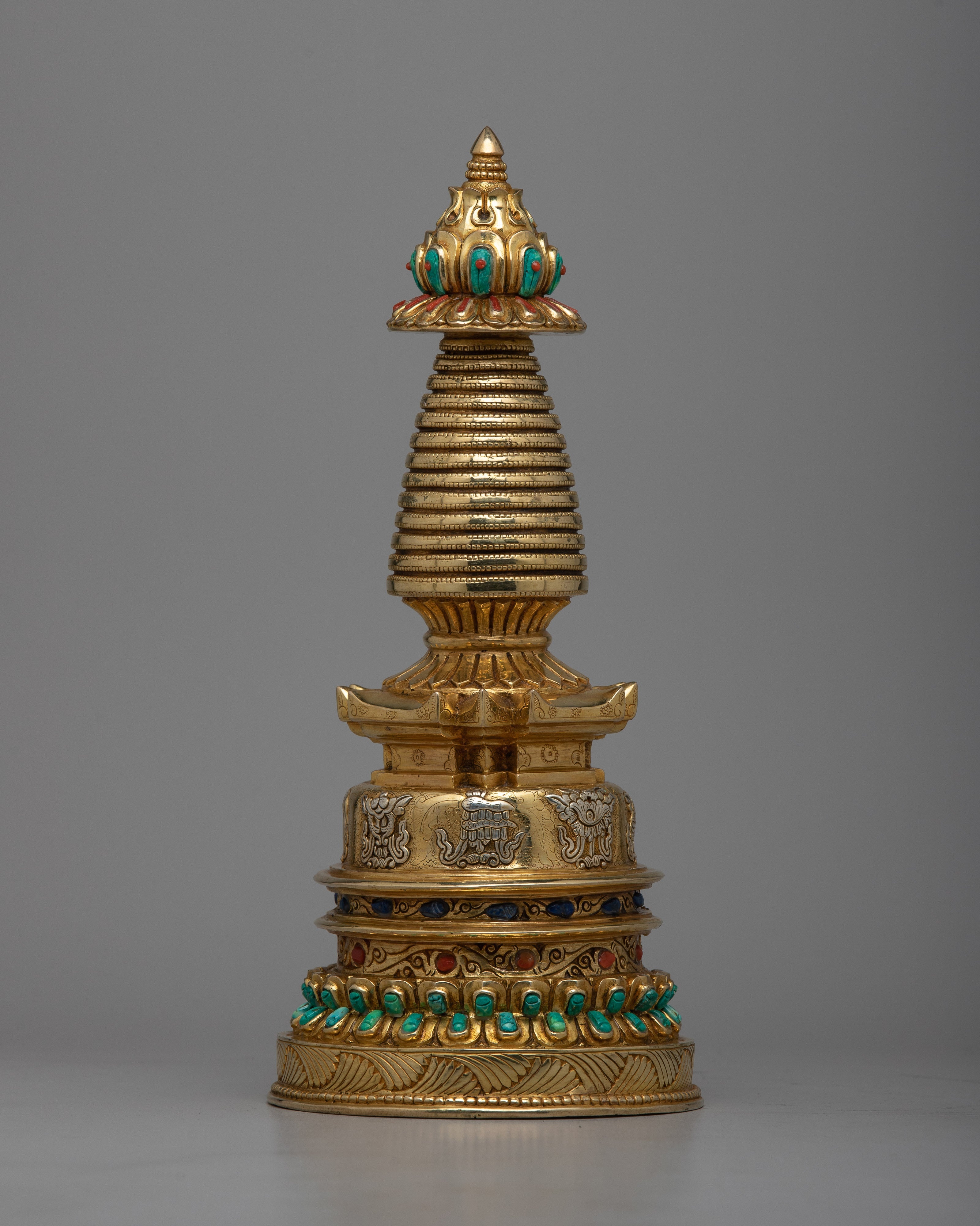 Copper Eight Auspicious Symbol Stupa | Inspiring Divine Connection and Inner Peace