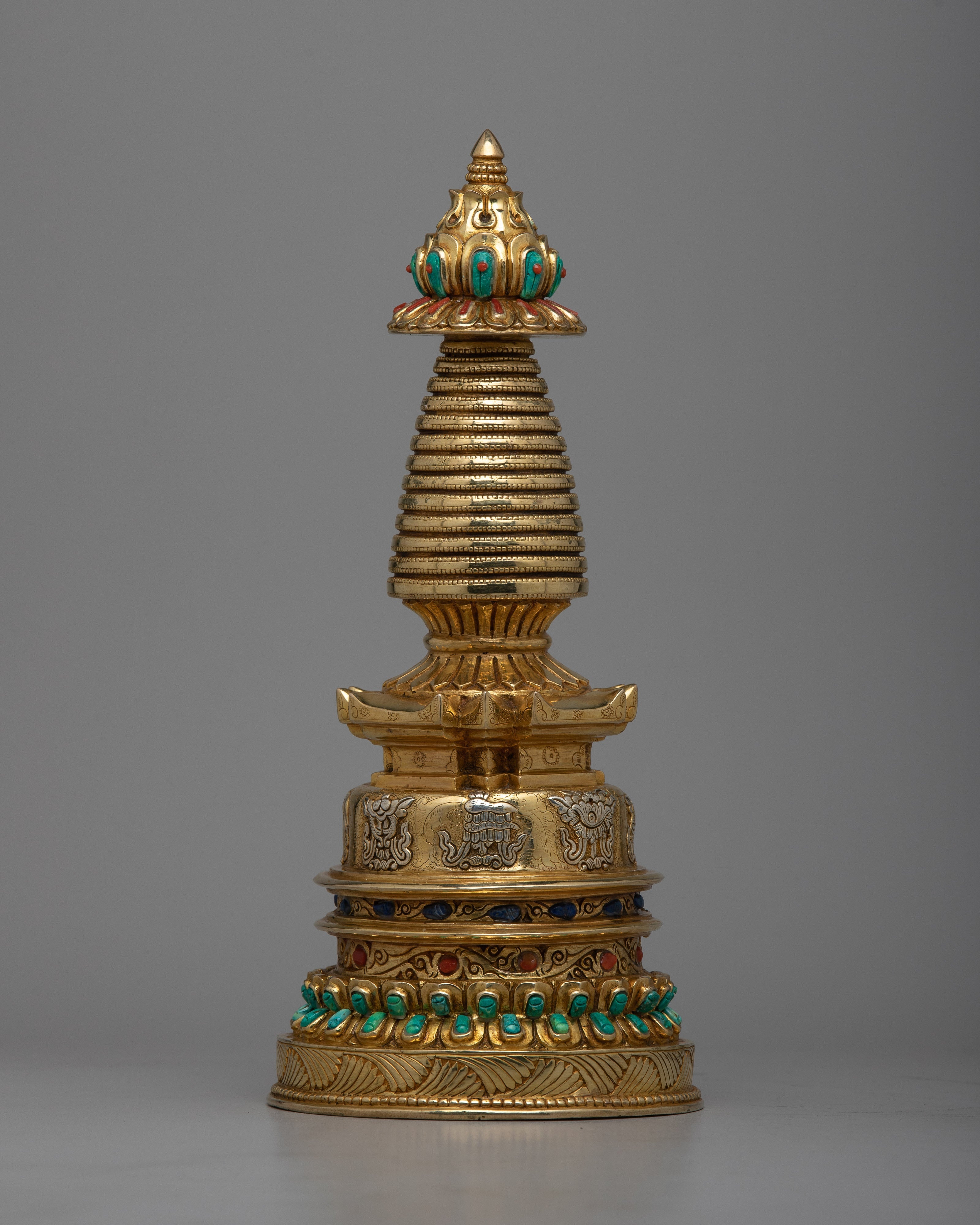 Copper Eight Auspicious Symbol Stupa | Inspiring Divine Connection and Inner Peace