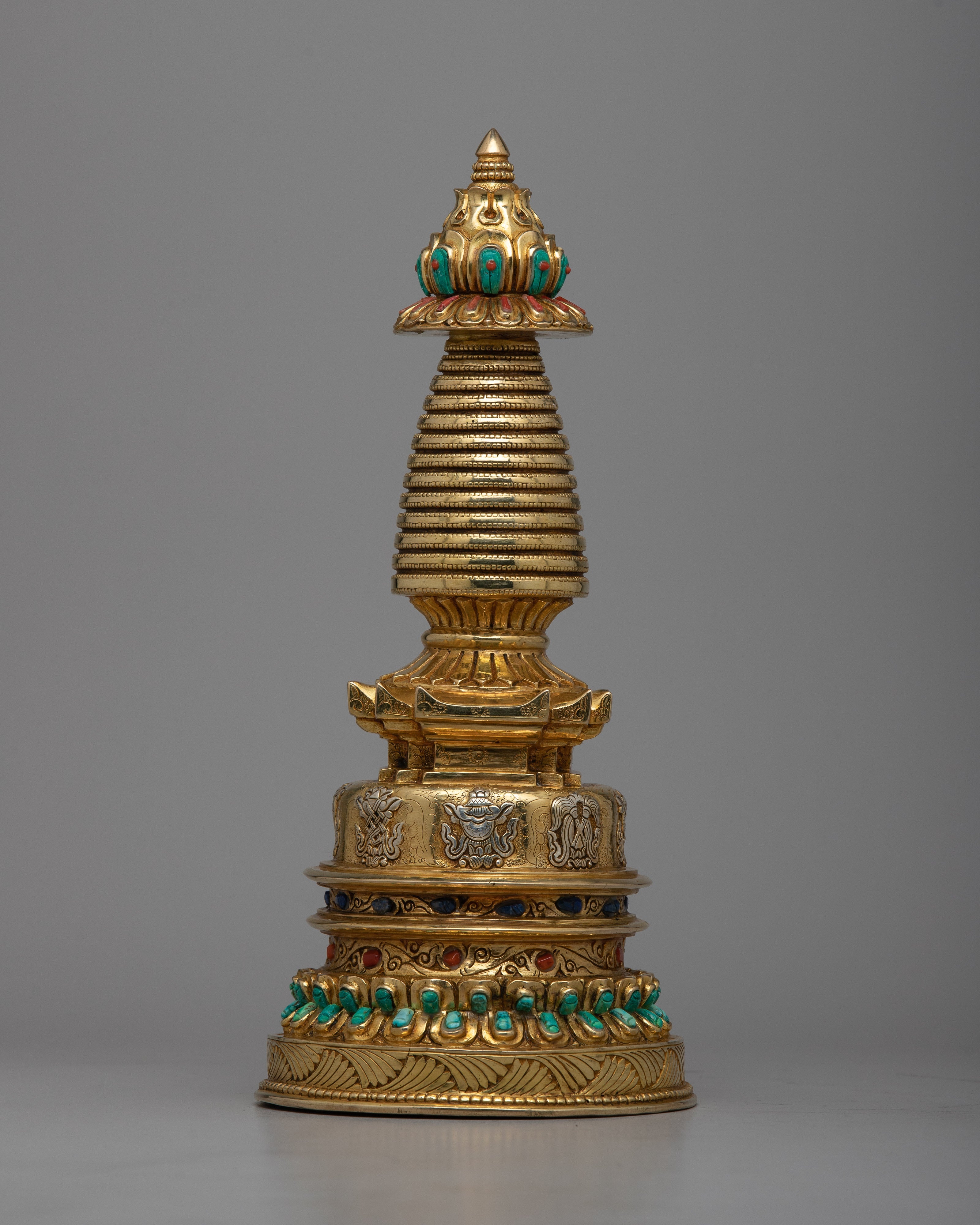 Copper Eight Auspicious Symbol Stupa | Inspiring Divine Connection and Inner Peace