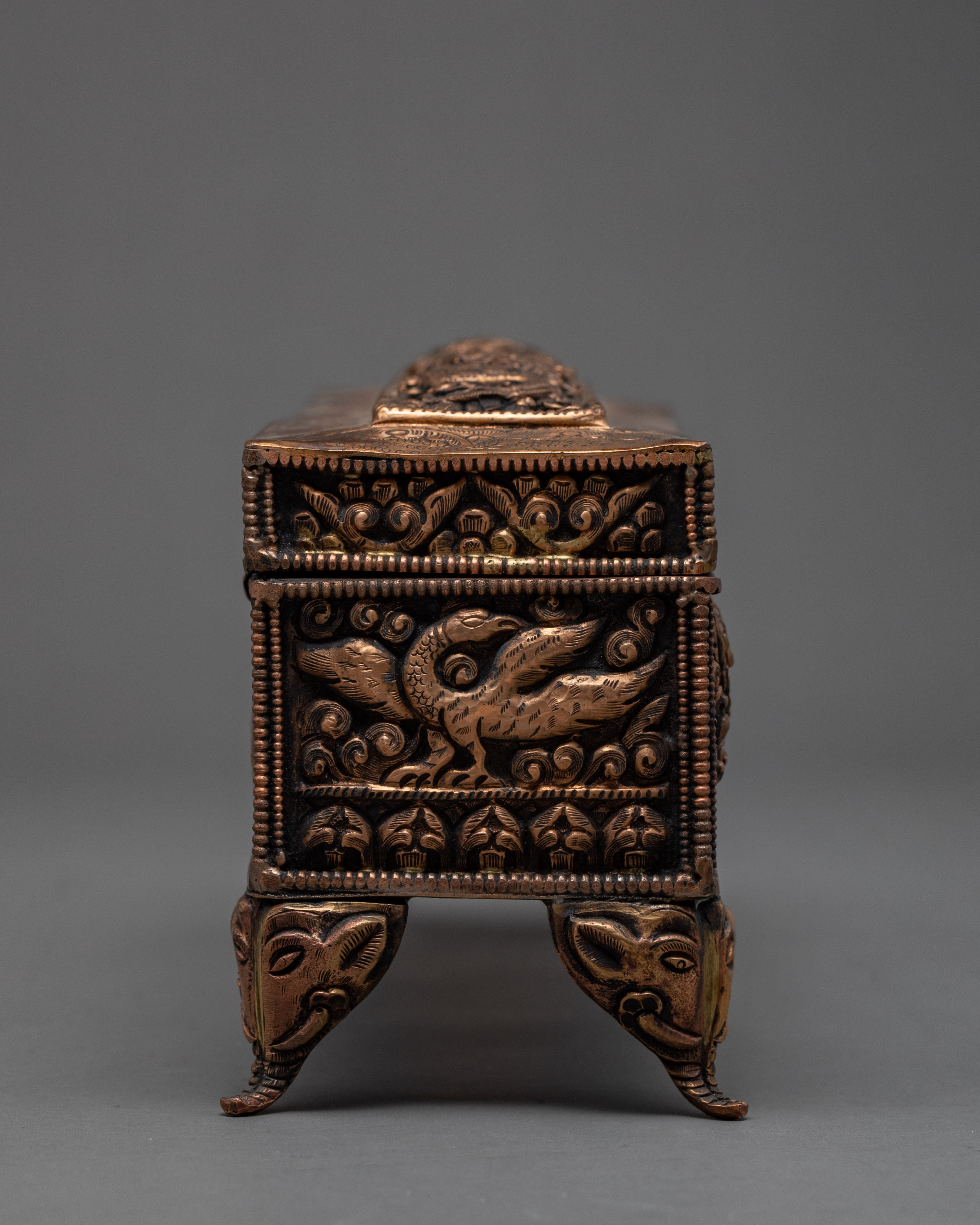 Hand carved Dragon Pattern Treasure Box | Nepalese Religious Art Decorative Trinket Box