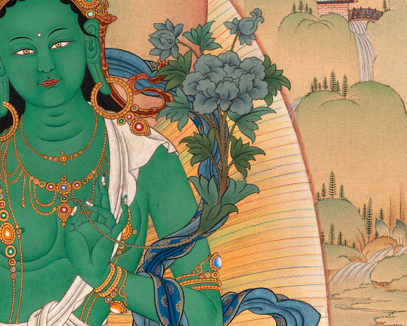 Standing Green Tara Thangka | Digital Thangka Canvas Print