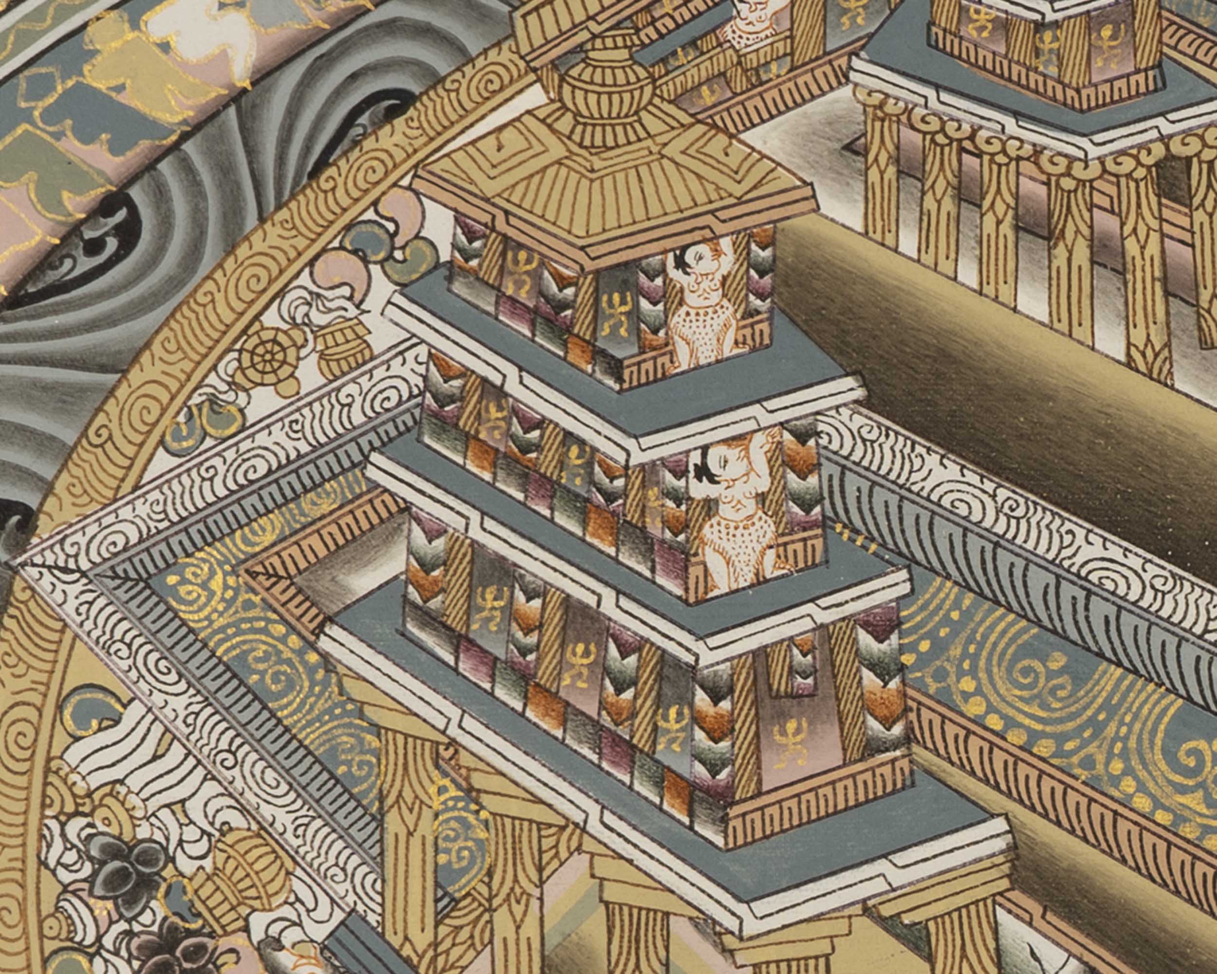 Kalachakra Palace Mandala | Handpainted 3D Art | Wall Hanging Decoration