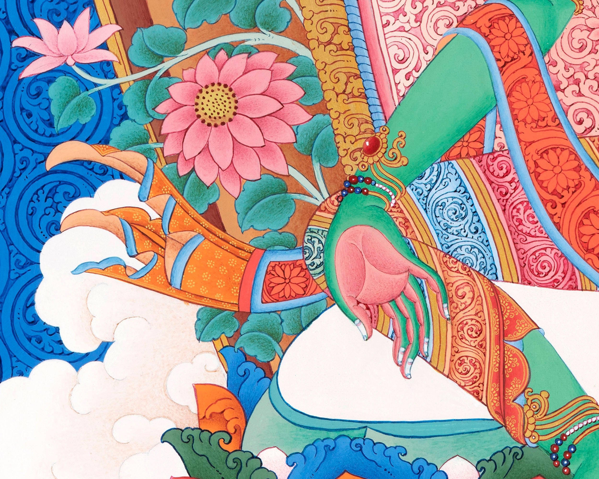 Thangka of Green Tara | Compassion and Protection | Silk Brocade Mounted