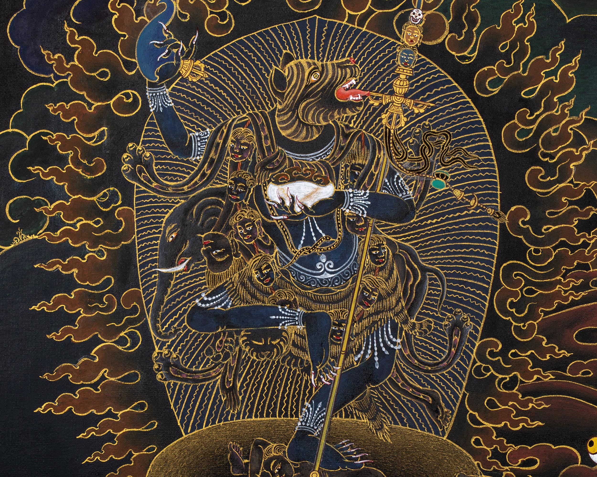 Simhamukha Thangka (Order) | Simhamukha Thangka | Black And Gold
