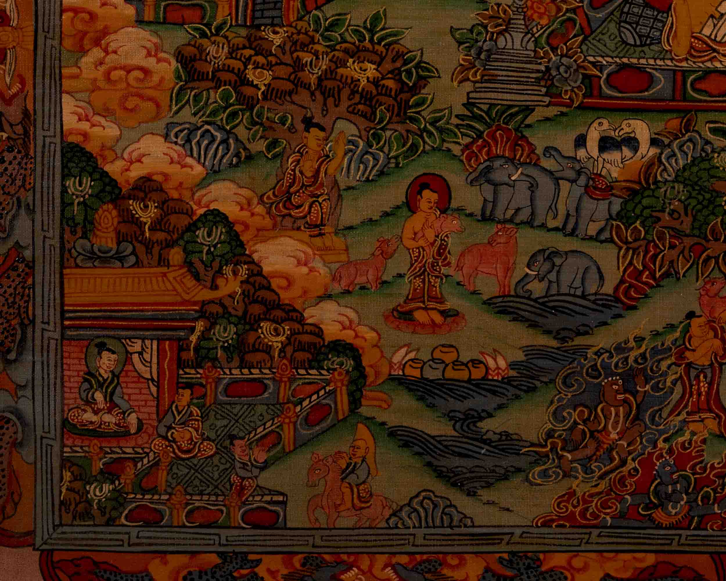Life Story Of Shakyamuni Buddha | Oil Varnished Thangka | Wall Decors