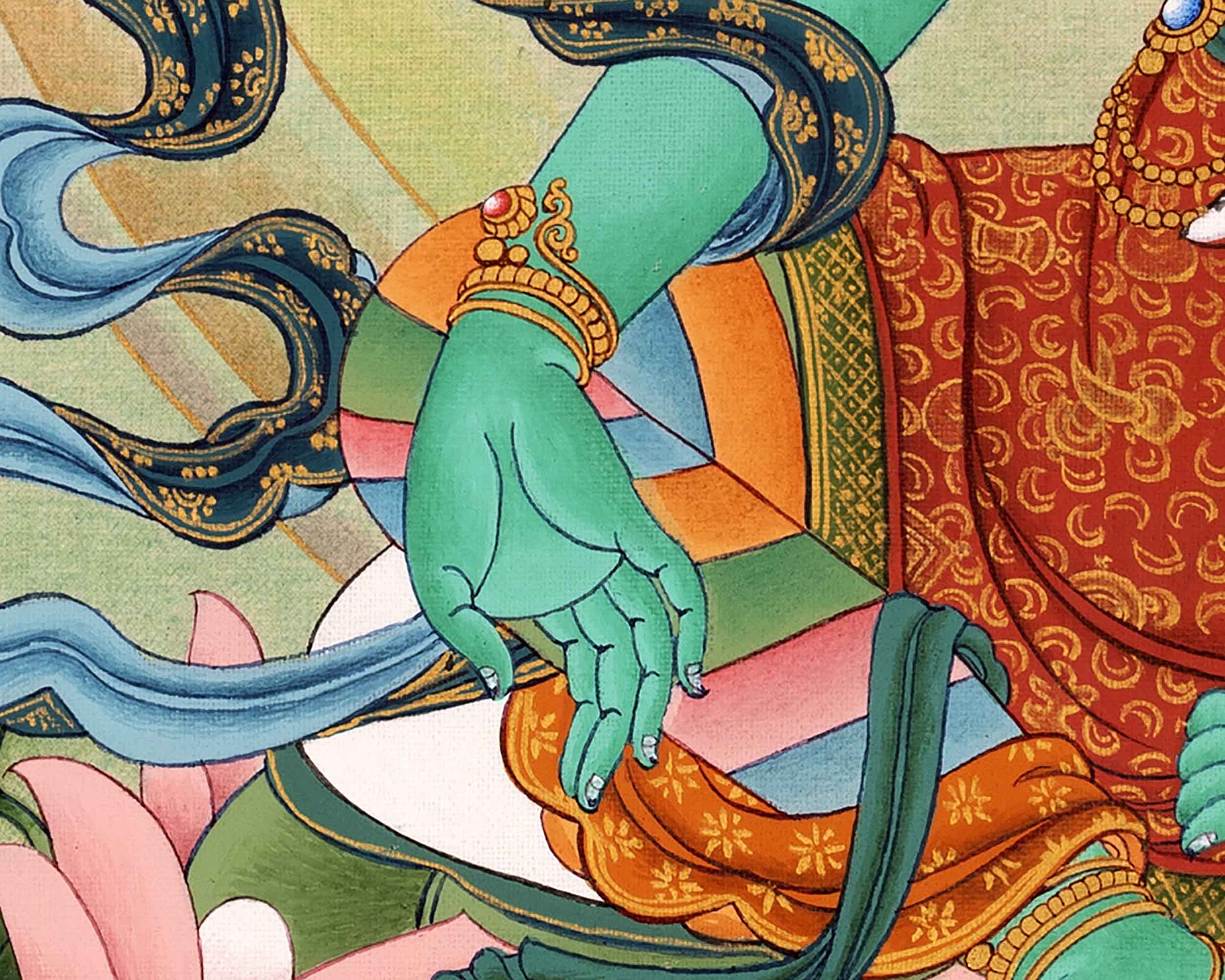 Green Tara Painting Art | Traditional Tibetan Tara Meditation Thangka