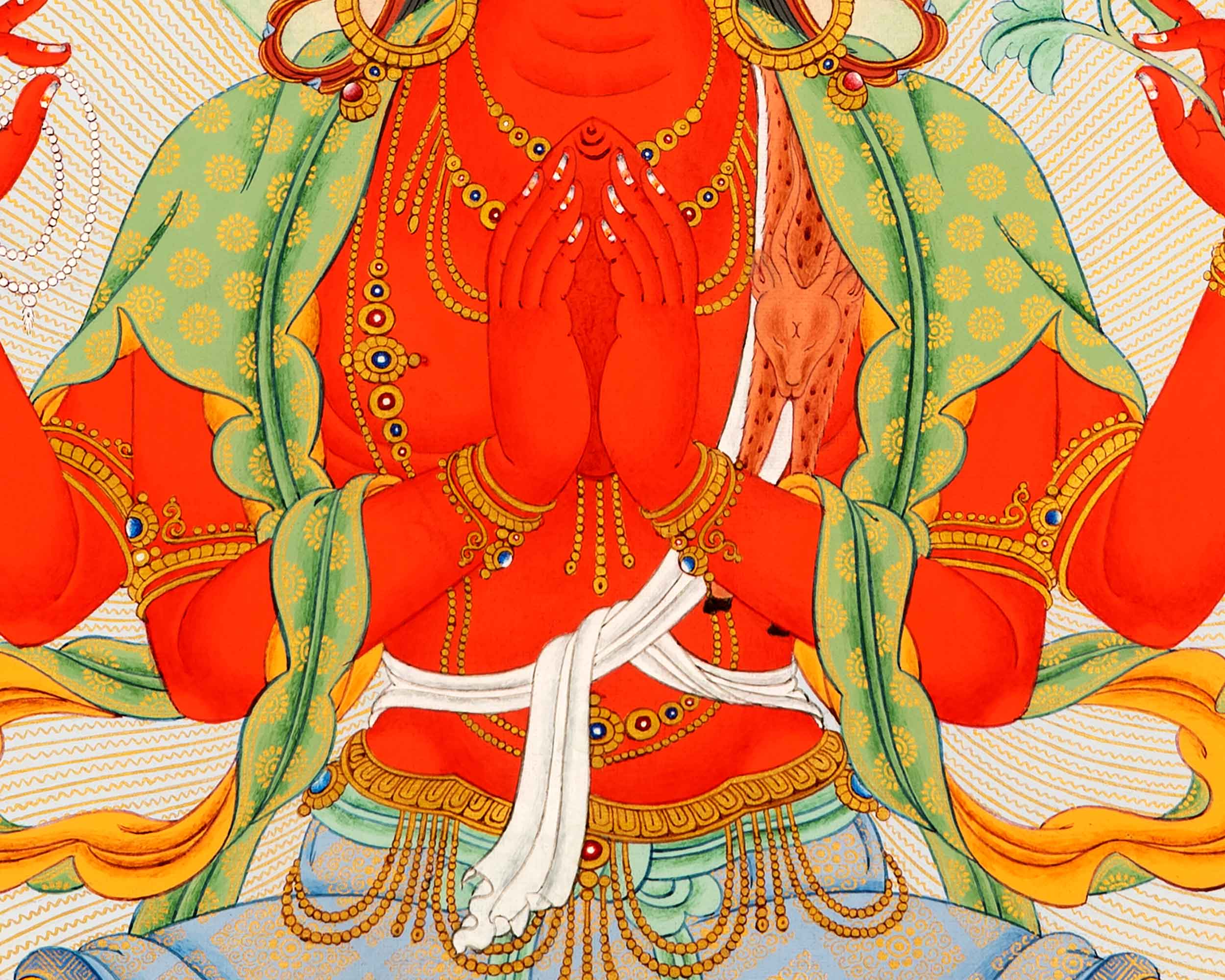 Red Chenrezig With Amitabha Buddha Print | Gyalwa Gyasto Thangka Print