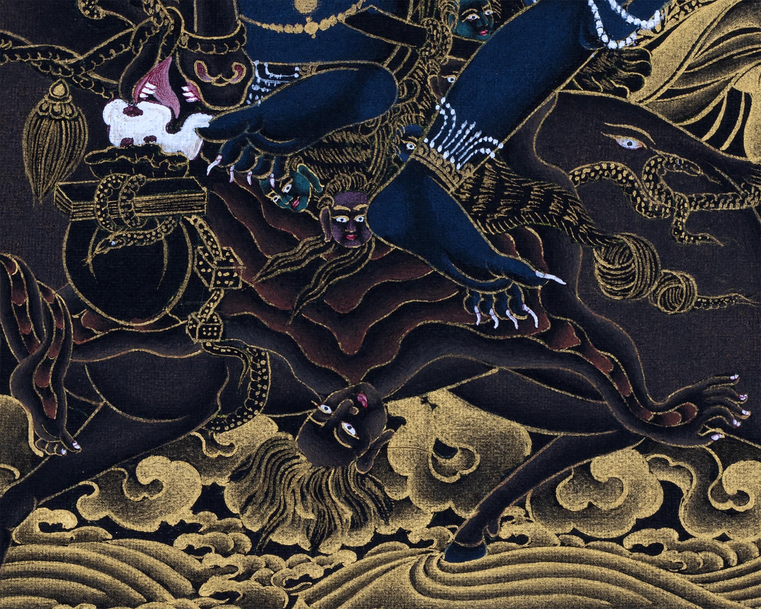 Shri Devi Magzor Gyalmo Thangka | Motherly Buddhist Protector | Black And Gold Art