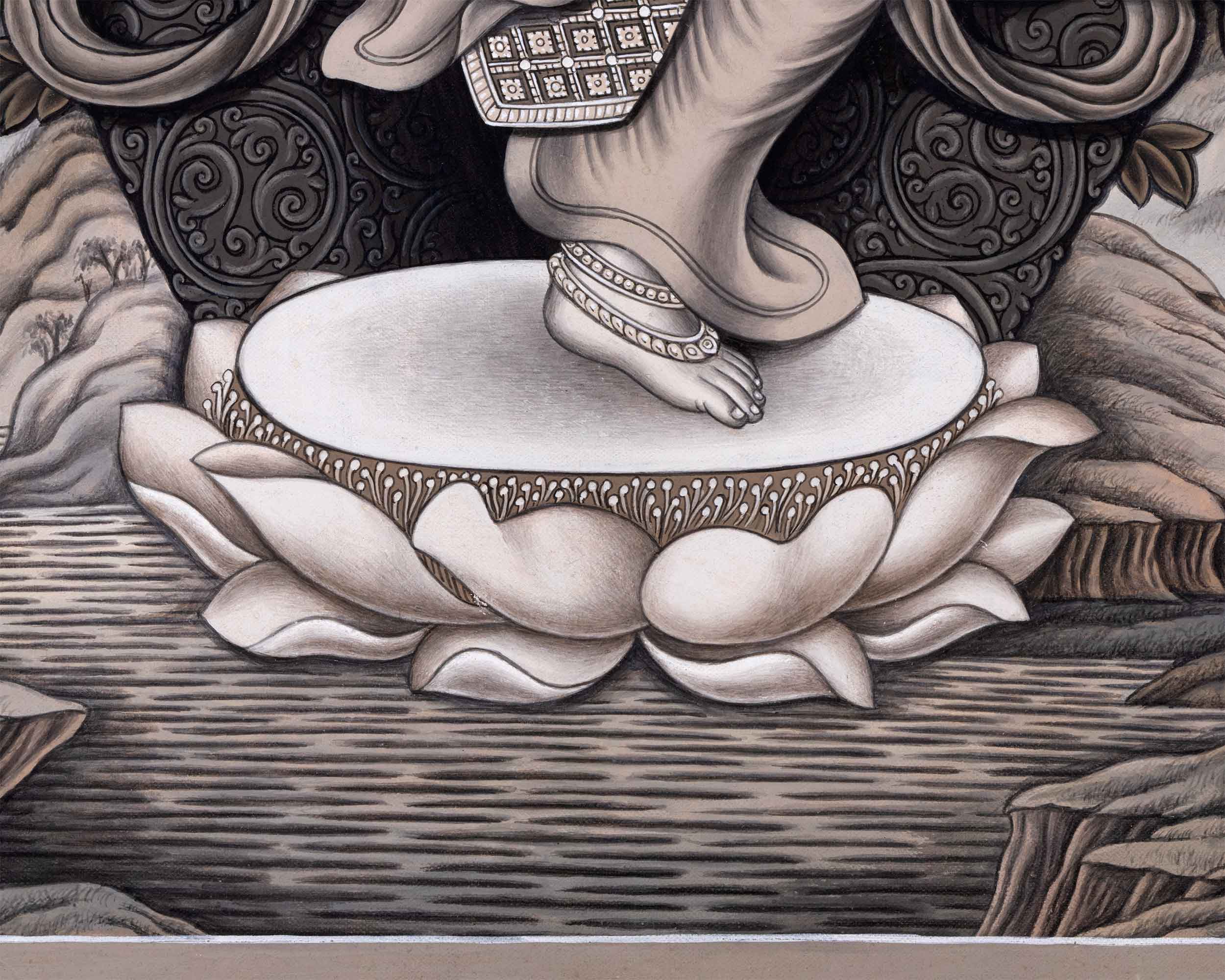 Himalayan Giclee Print For Chenrezig Meditation Practice | Traditional Nepali Pauba Painting