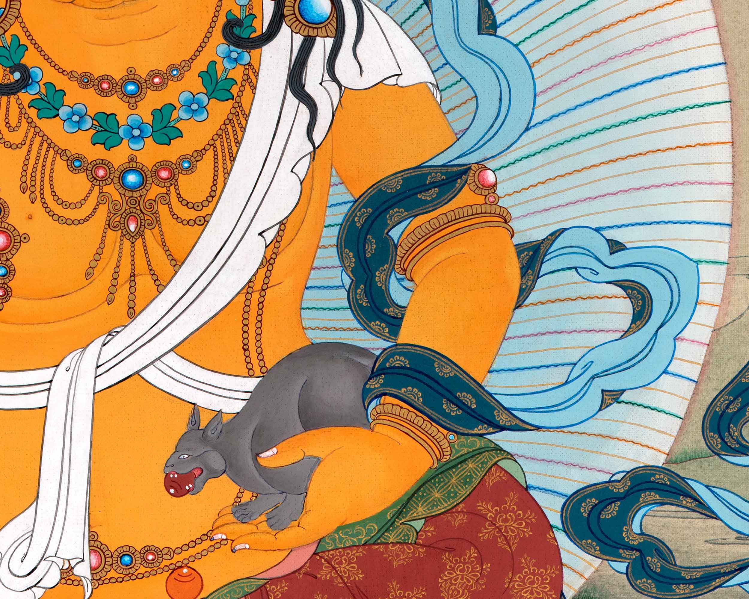 Dzambhala Tibetan Thangka | Traditionally Hand Painted Art