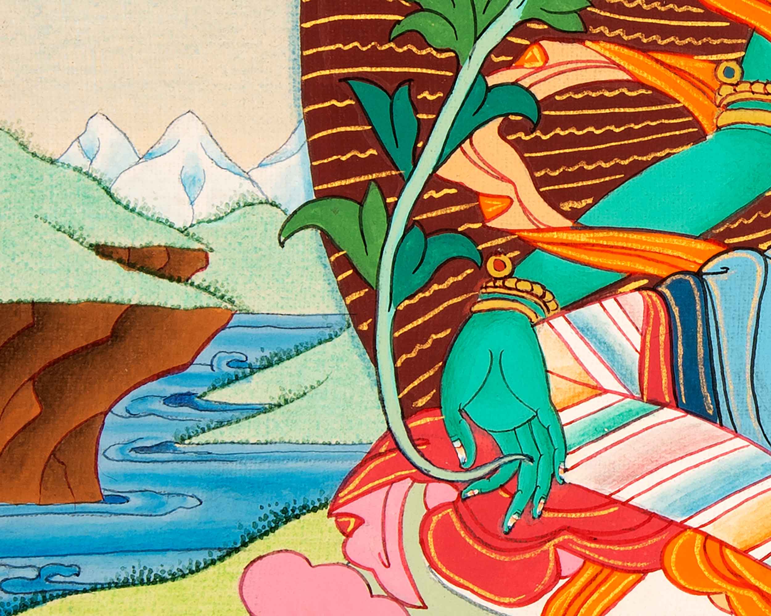 Green Tara Buddhist Thangka | Genuinely Hand Painted with 24k Gold