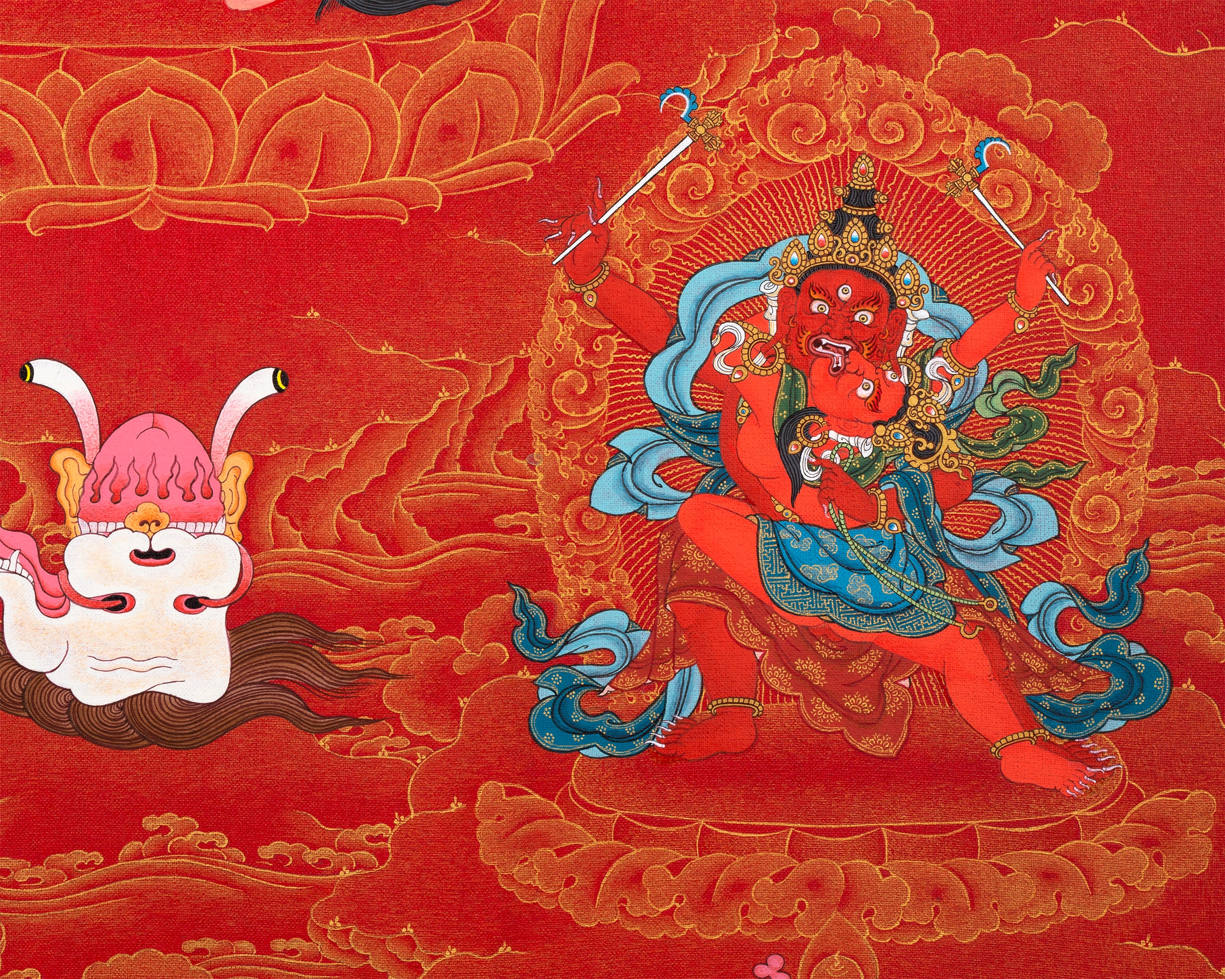 Kurukulla with Ganesh And Takiraja | Tibetan Thangka in Marthang Style