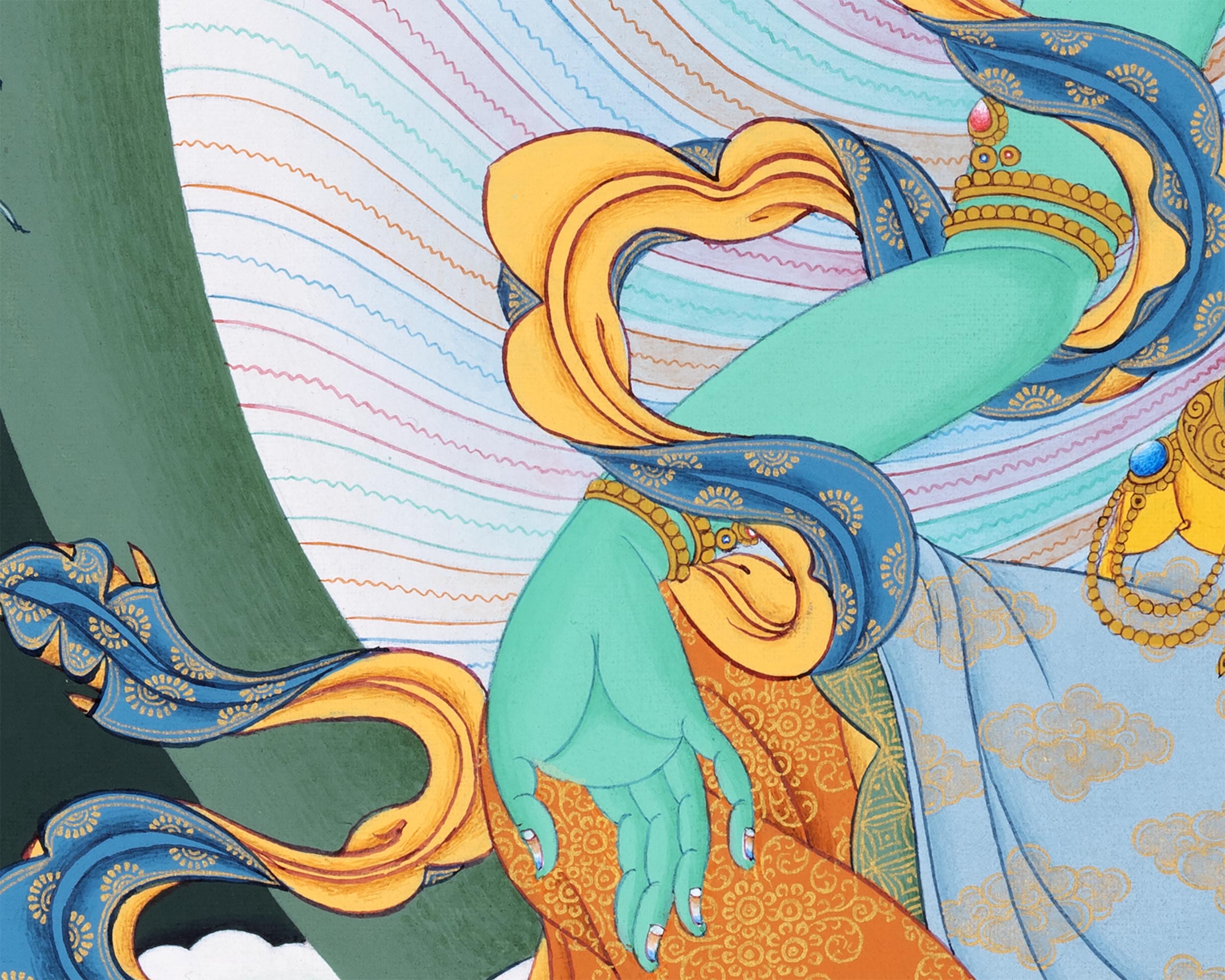 Green Tara Art | Female Buddha Thangka | Bodhisattva