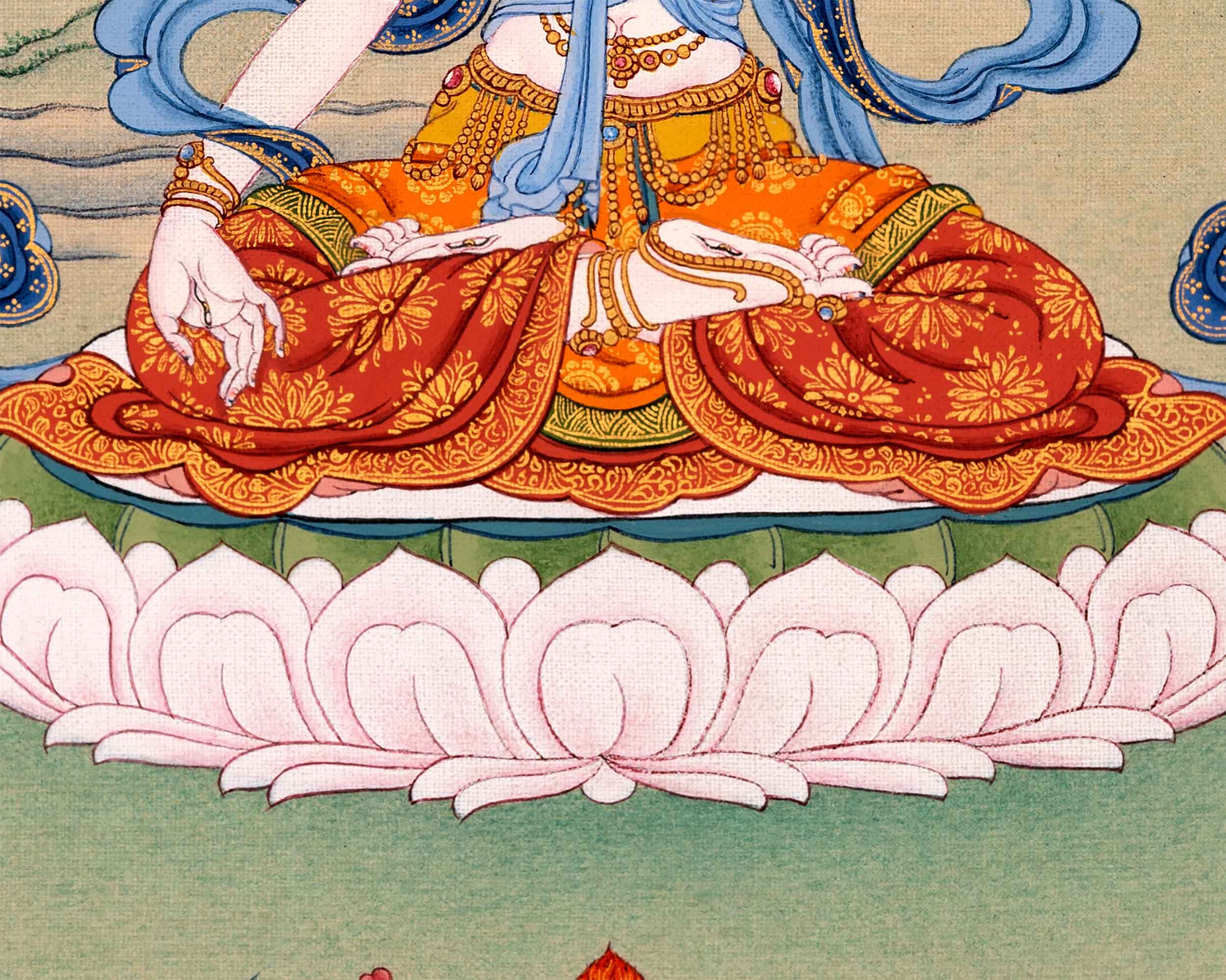24K Gold White Tara Goddess Thangka | Traditional Tibetan Art