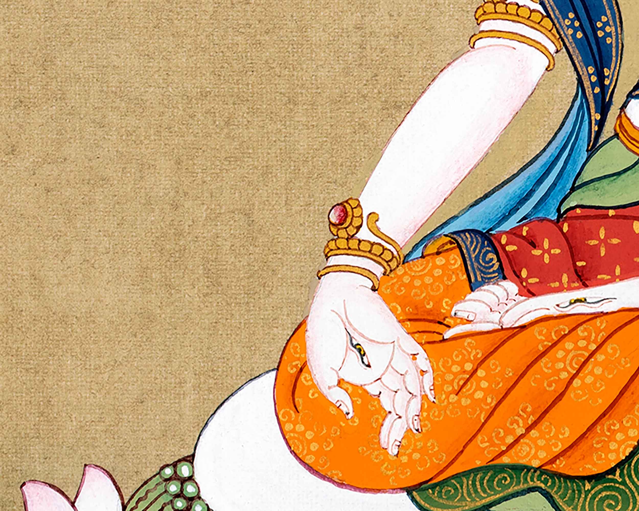 White Tara Meditation Thangka | Traditionally Hand Painted Art