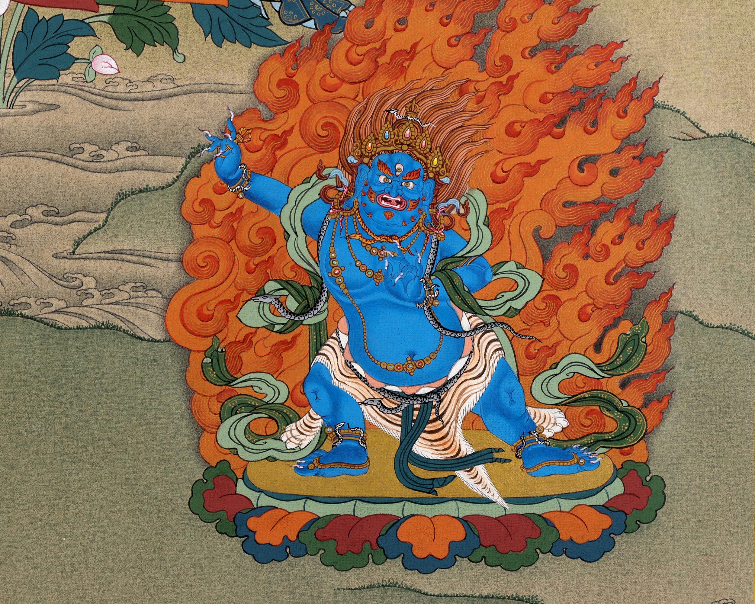 Manjushri With Chenrezig and Vajrapani Thangka | Tibetan Buddhist Thangka Painting