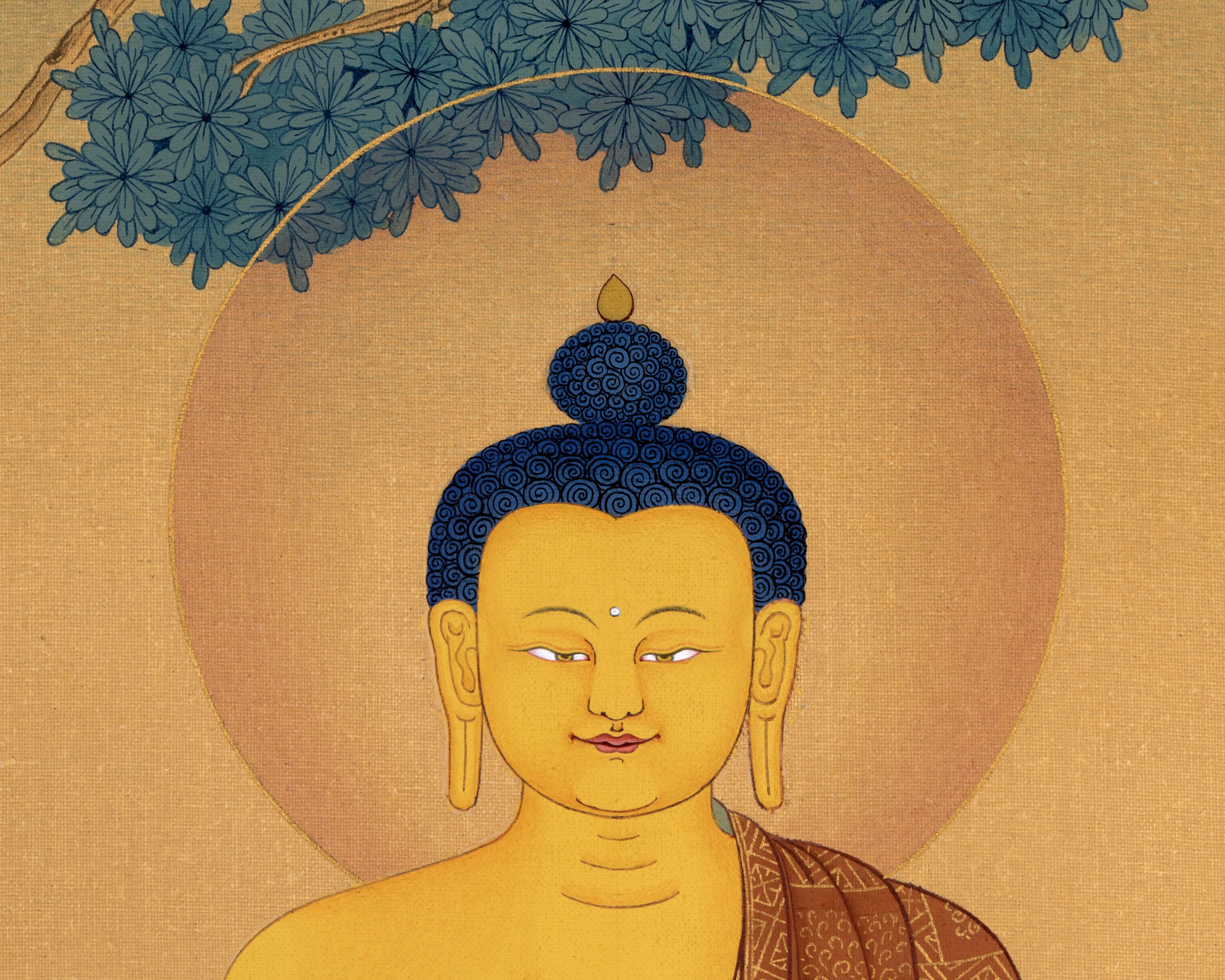 Shakyamuni Buddha, Vajrayana Thangka, Tibetan Thangka in Natural Stone Colors
