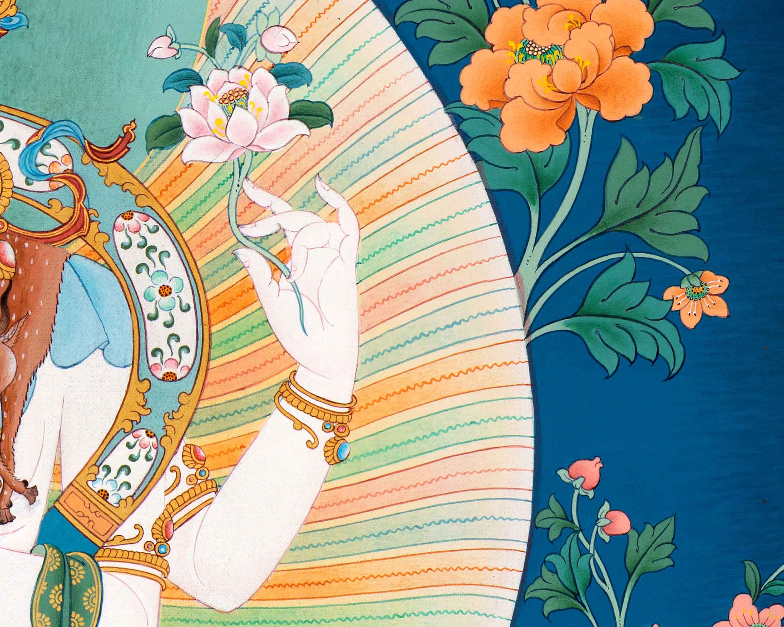 Tibetan Chenrezig Thangka | Buddhist Avalokiteshvara Art For Practice