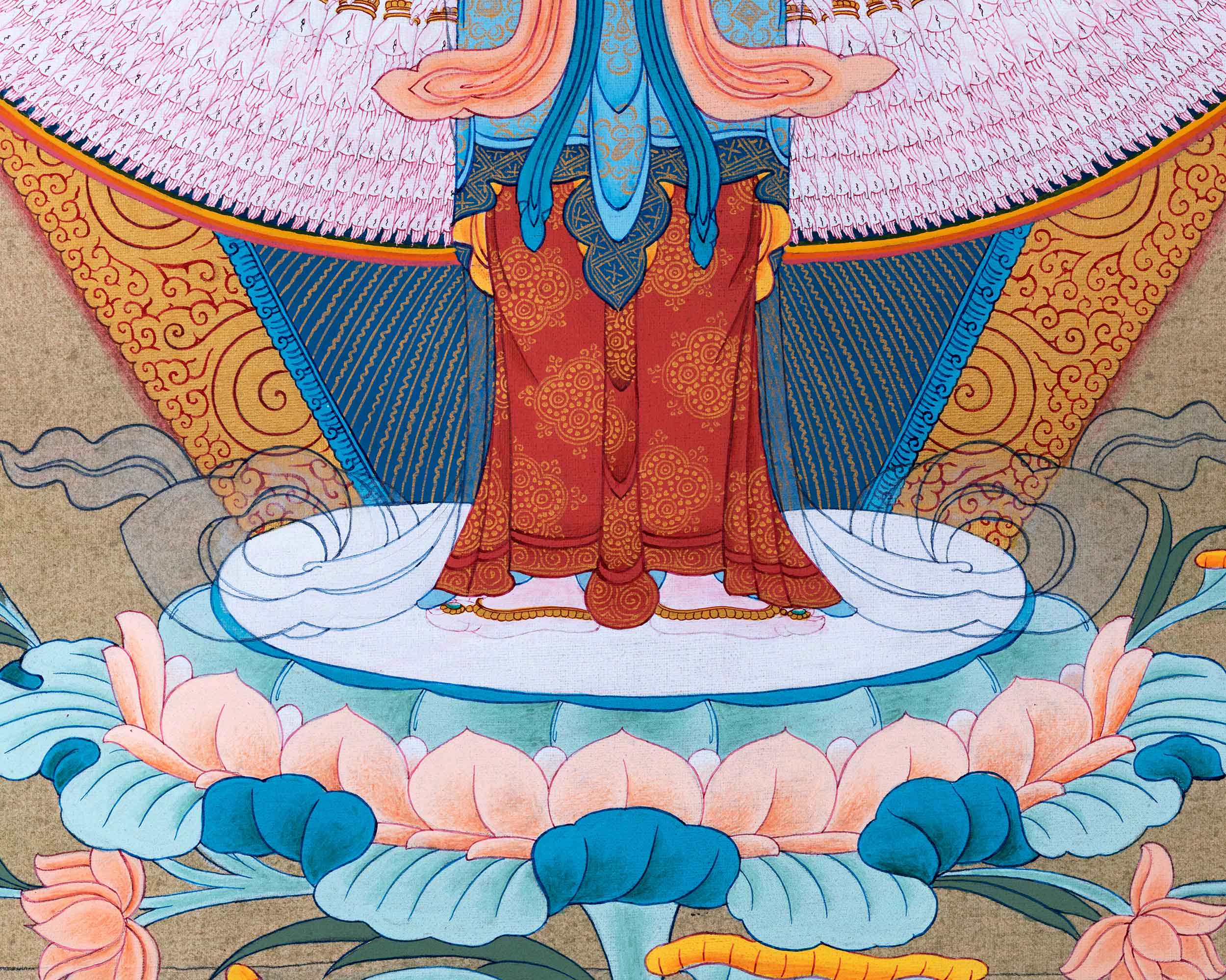 1000 Armed Chenrezig Practice Thangka On Cotton Canvas Using Acrylic Colors | Sacred Art for Daily Practice