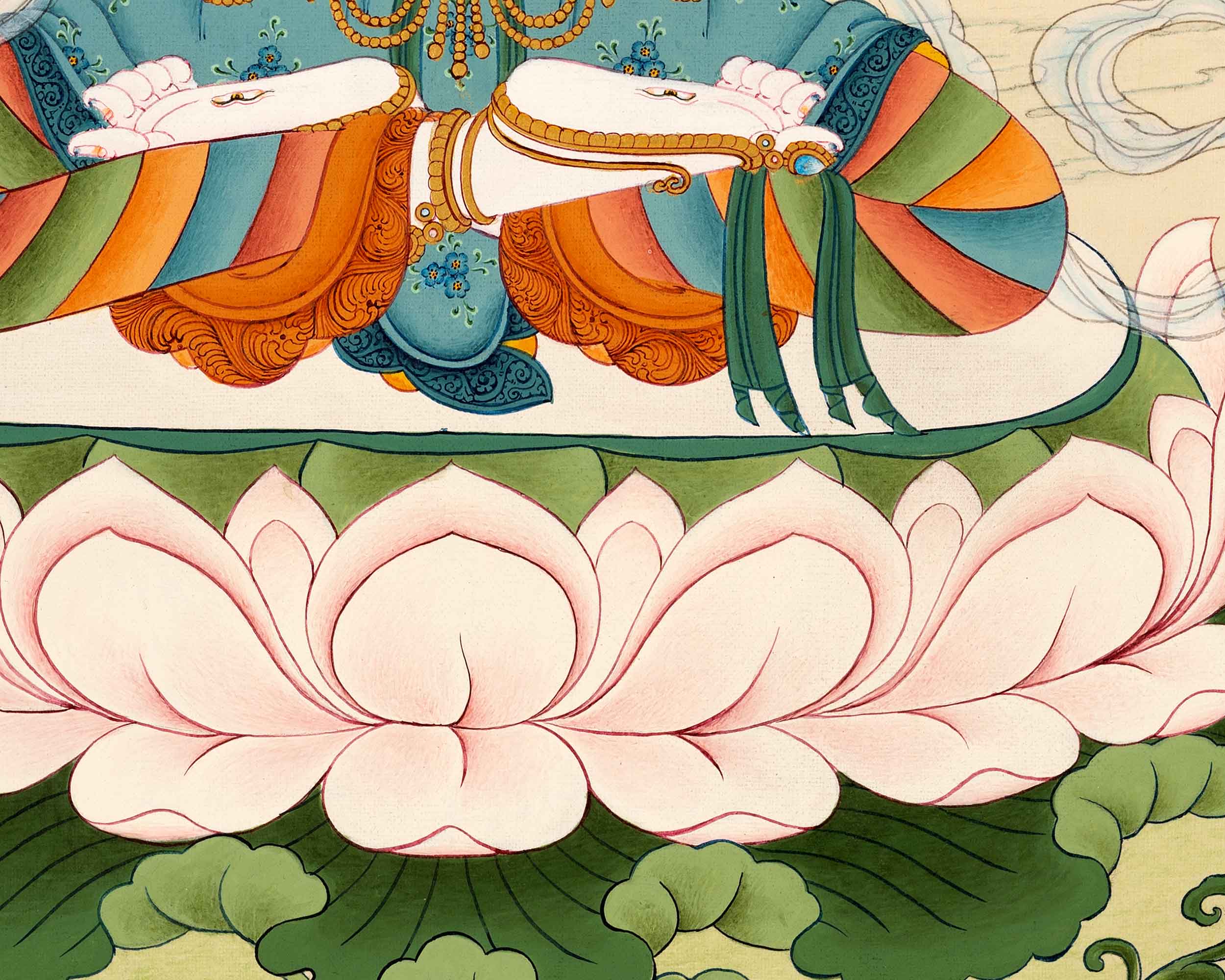 Karma Gadri Thangka of White Tara, Traditionally Hand painted Buddhist Art