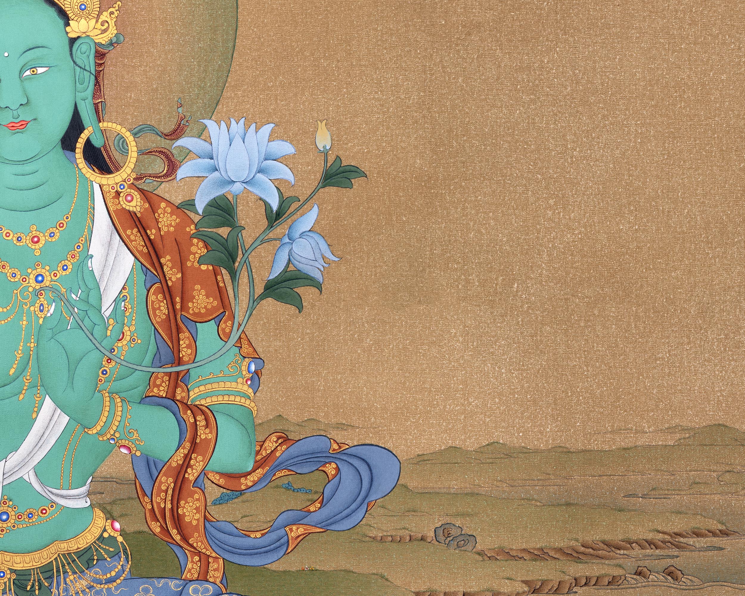 Green Tara Thangka Print | Buddhist Painting | Digital Canvas Print