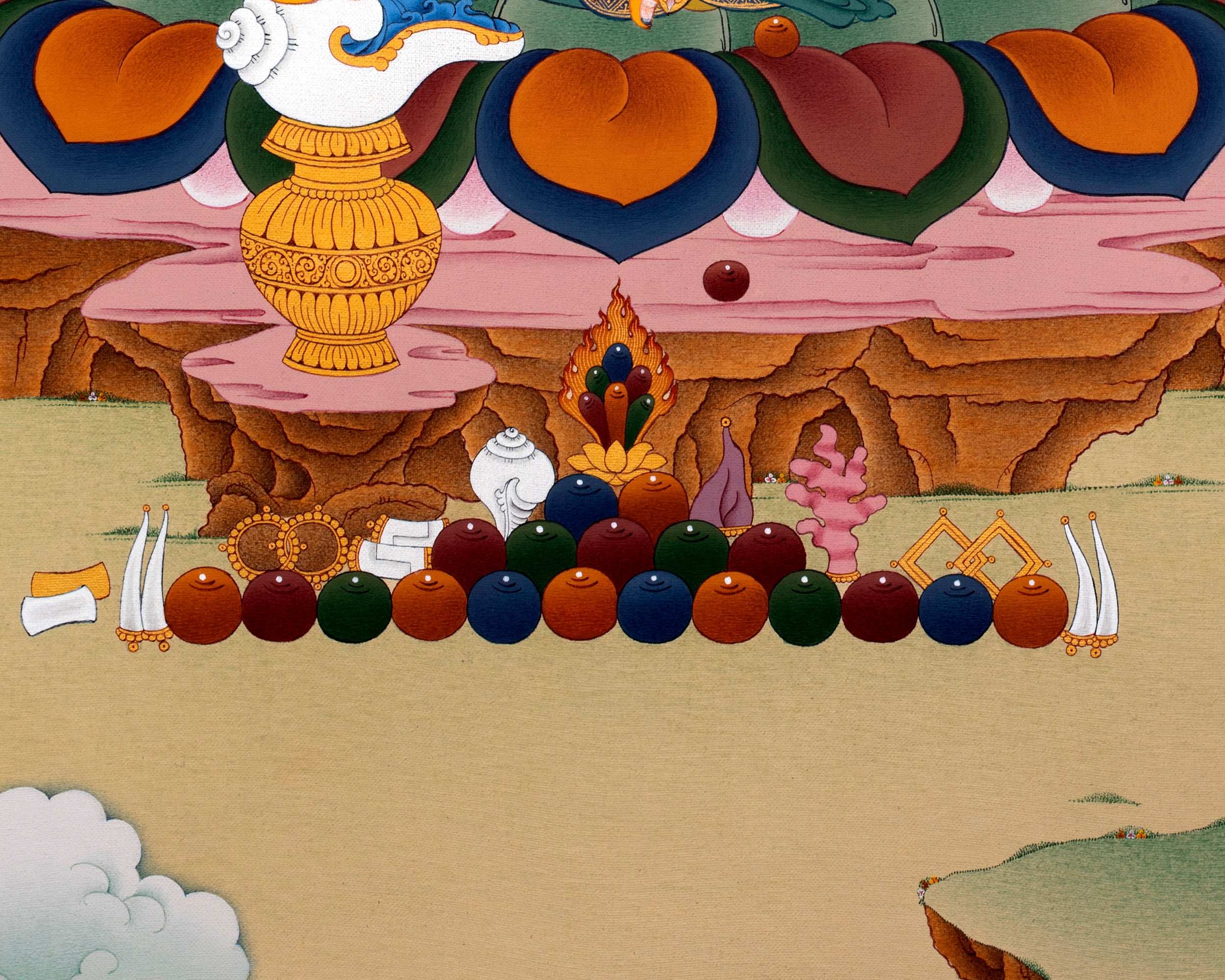 Jambala Thangka | Dzambala Wealth Deity | Tibetan Painting In Natural Stone Colors And 24K Gold