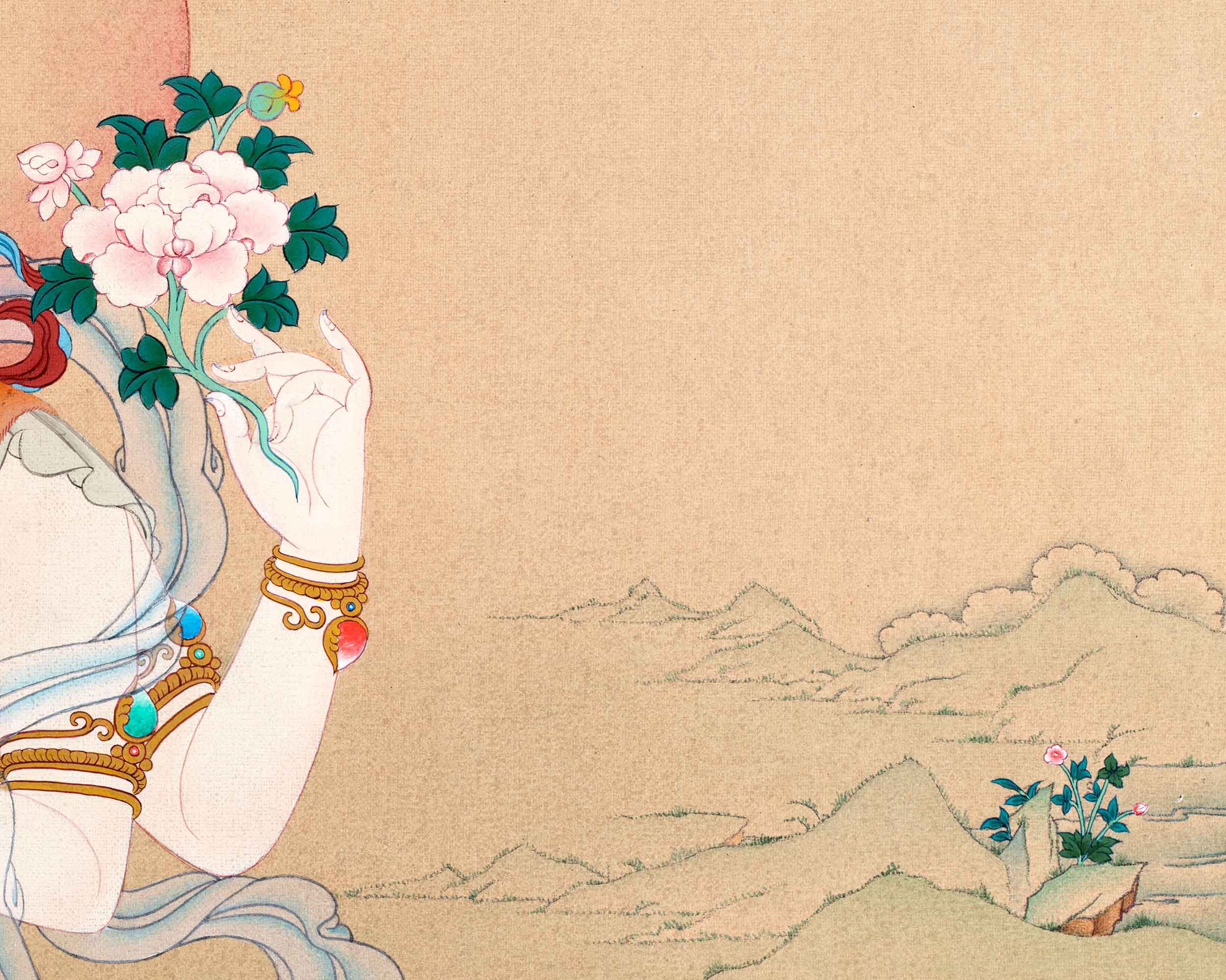 Four Armed Chenrezig Thangka | Traditional Bodhisattva Art