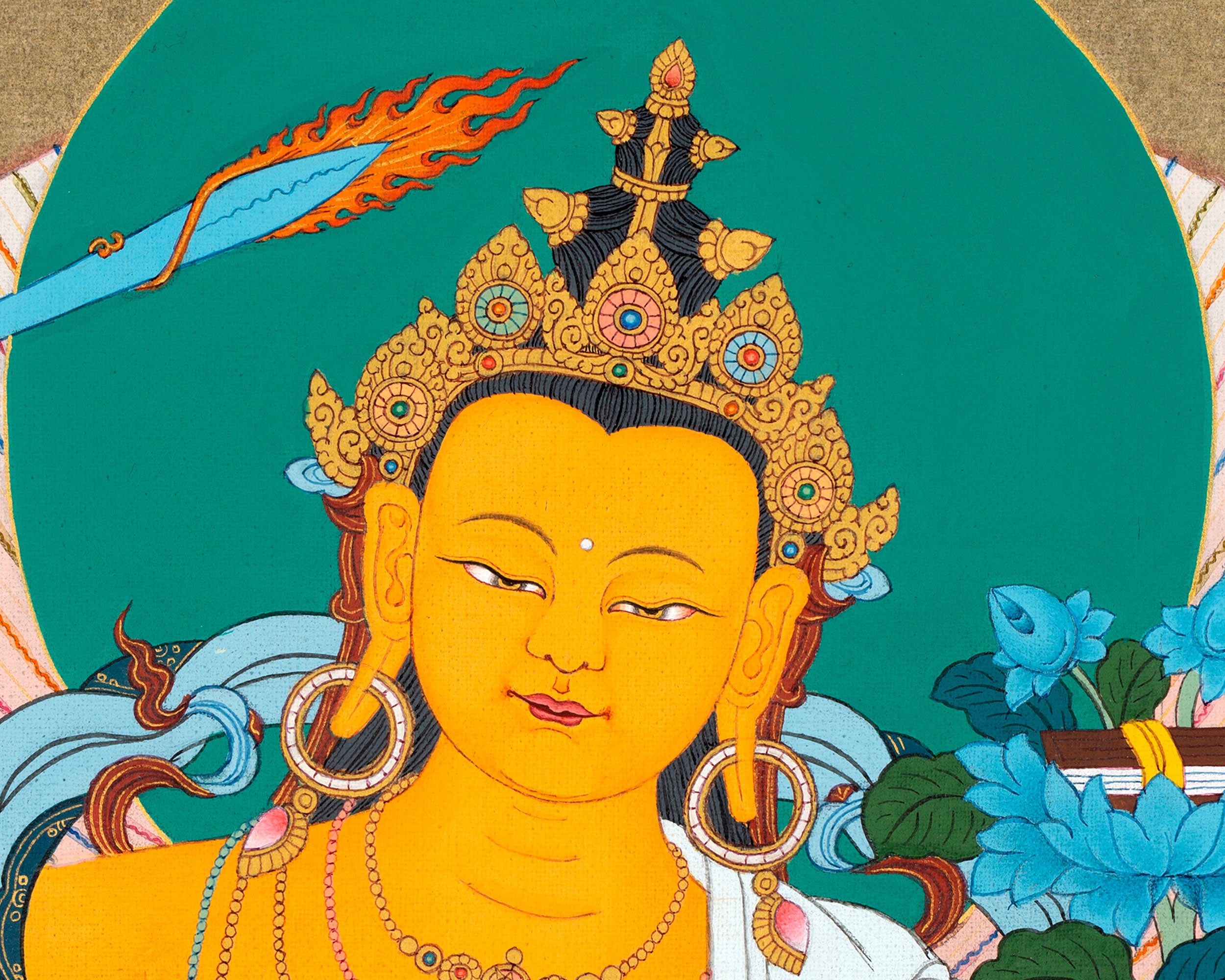 Manjushree Thangka | Manjushri With Others | Tibetan Thangka Painting