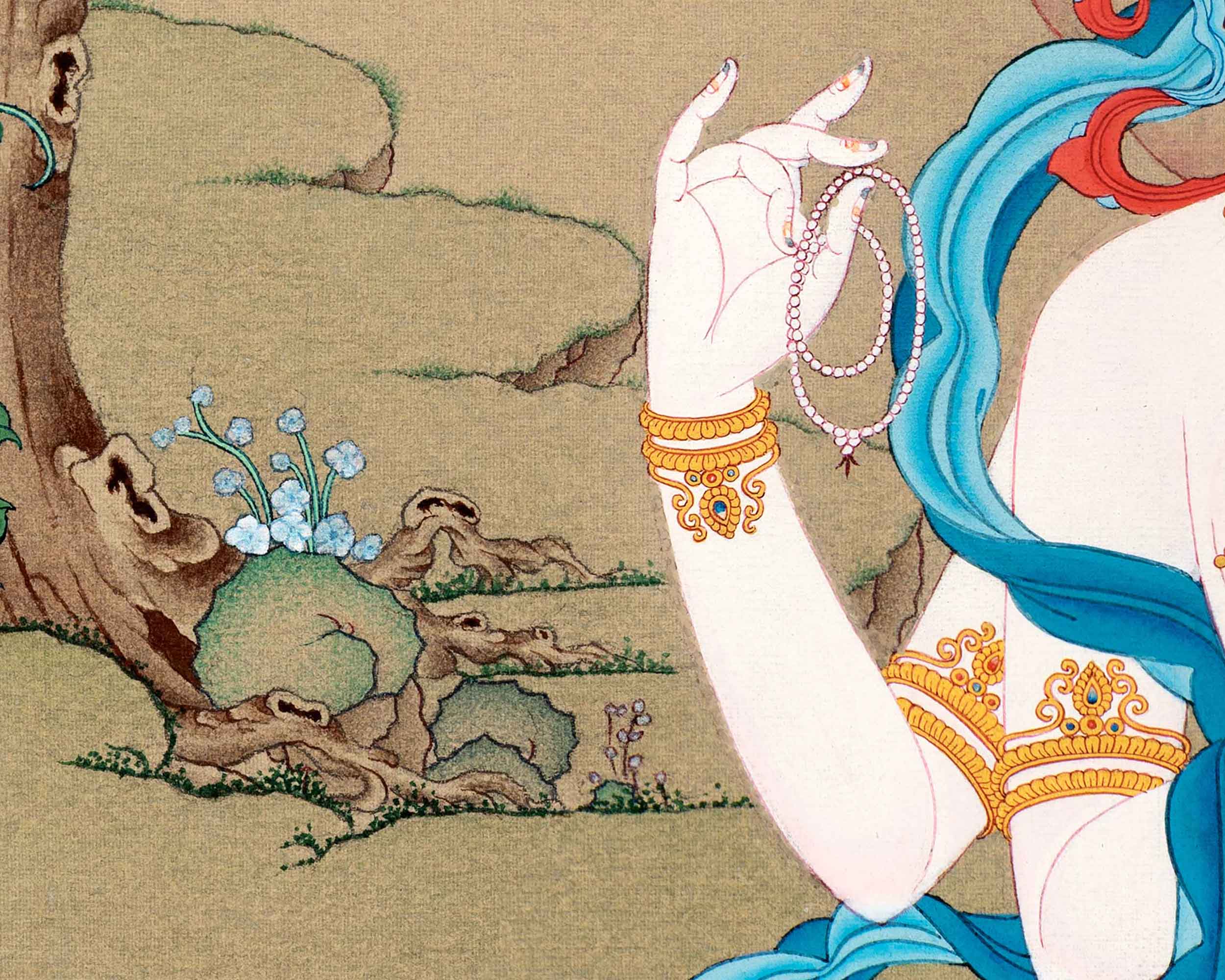 Small Avalokiteshvara Thangka | Traditionally Hand Painted 24K Gold Buddhist Painting