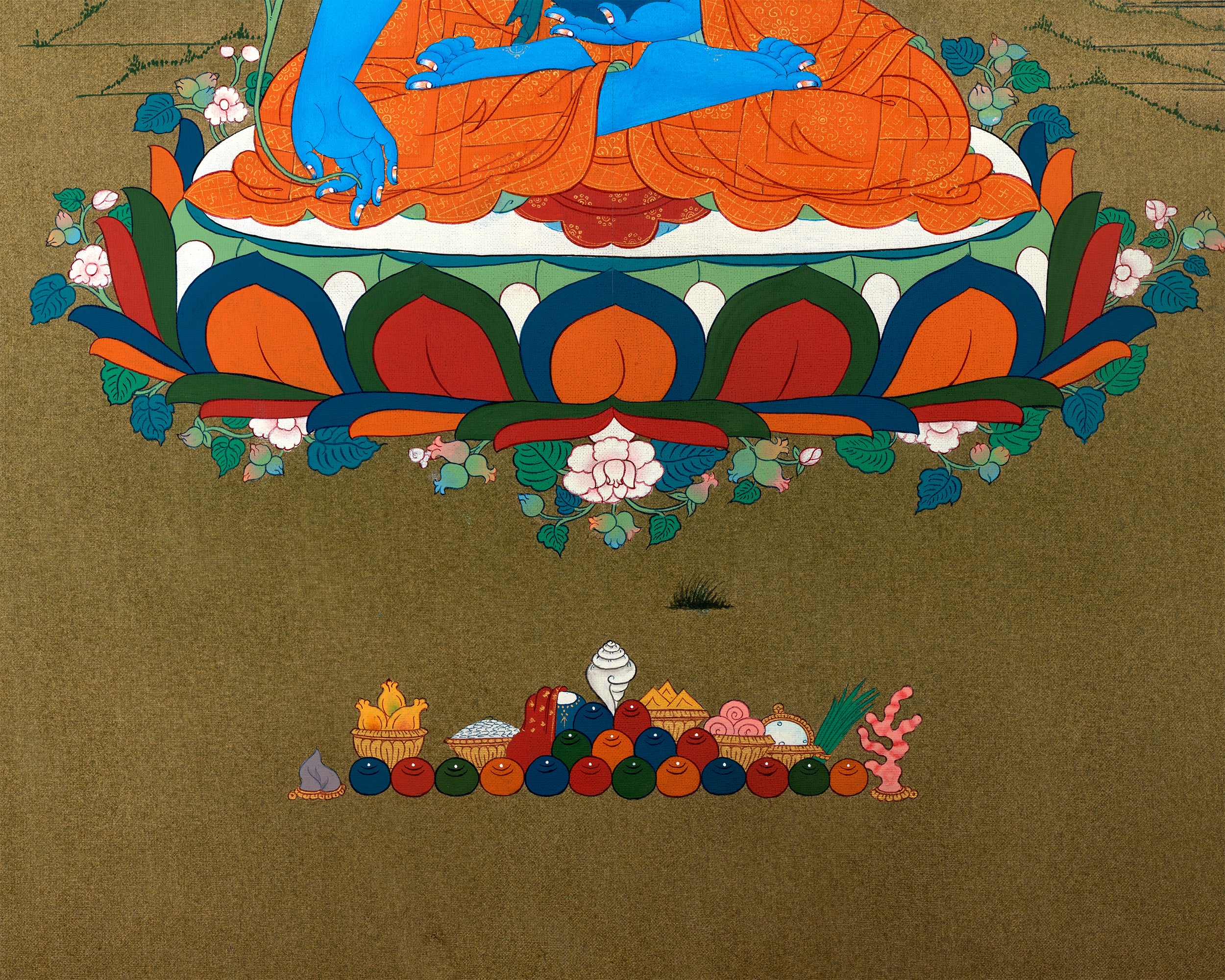 Medicine Buddha Thangka, Hand Painted Tibetan 24K Gold Thangka Painting