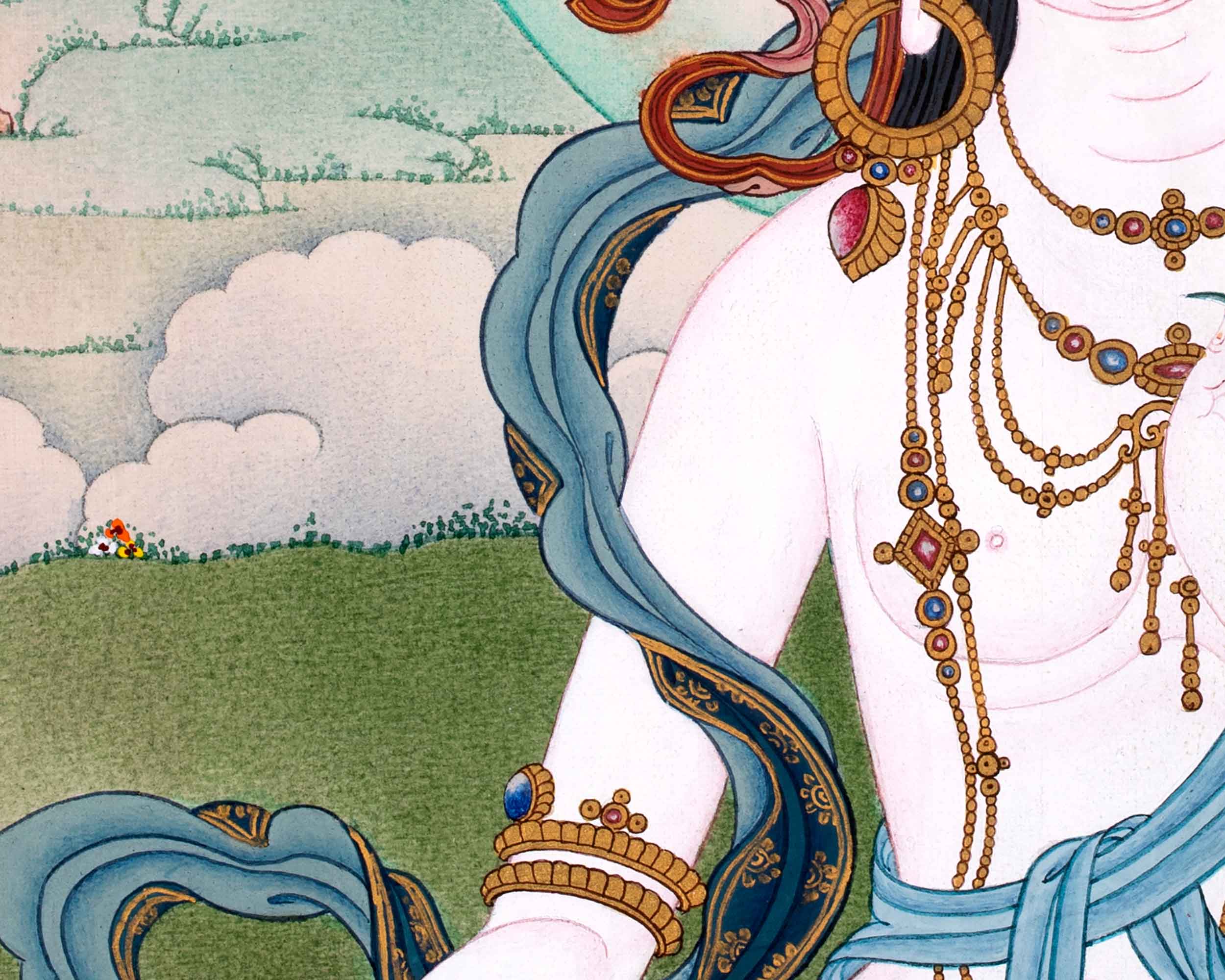 White Tara Goddess Thangka | Traditionally Hand Painted Buddhist Art