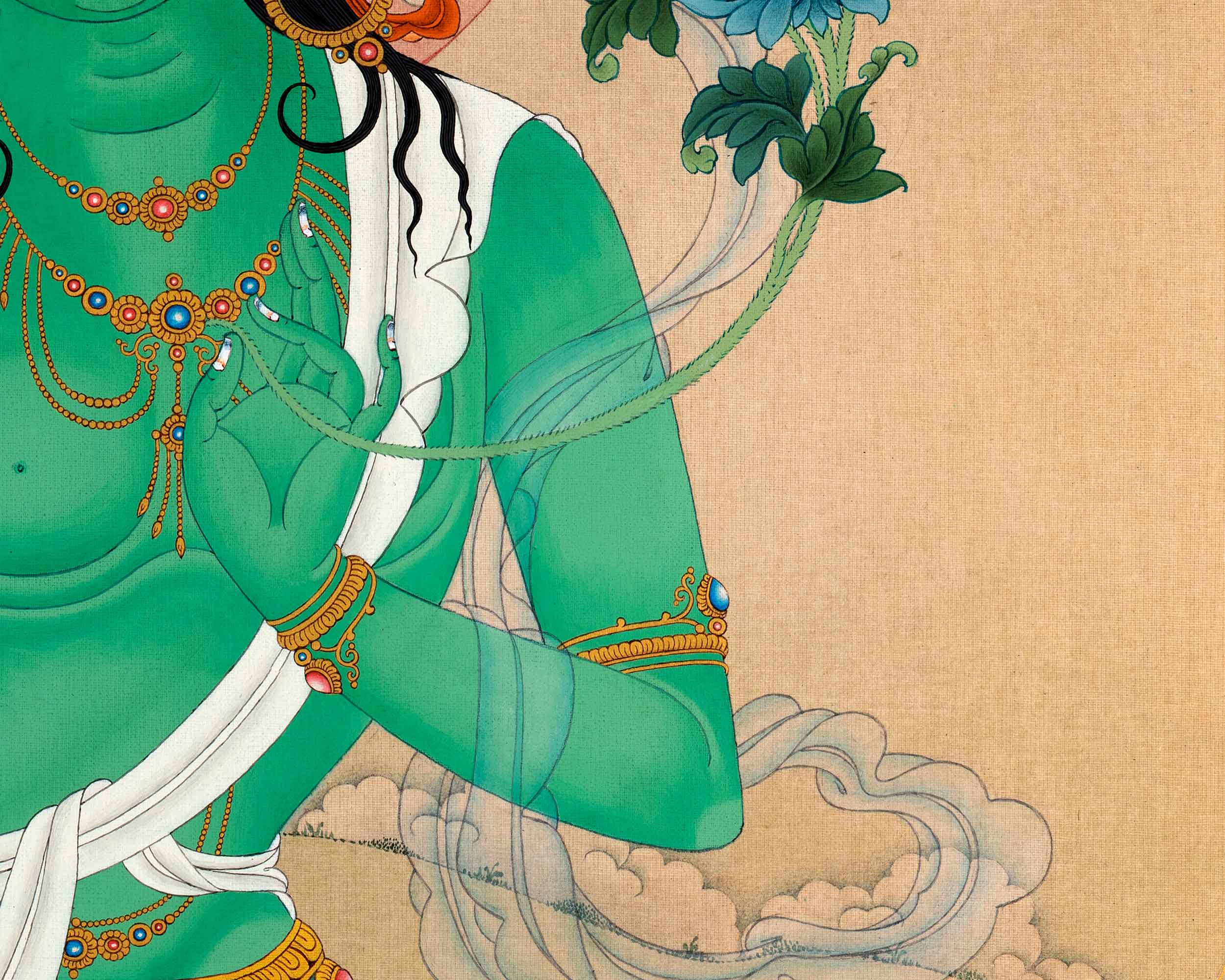 Large Green Tara Deity Painting | Handmade Tara Thangka
