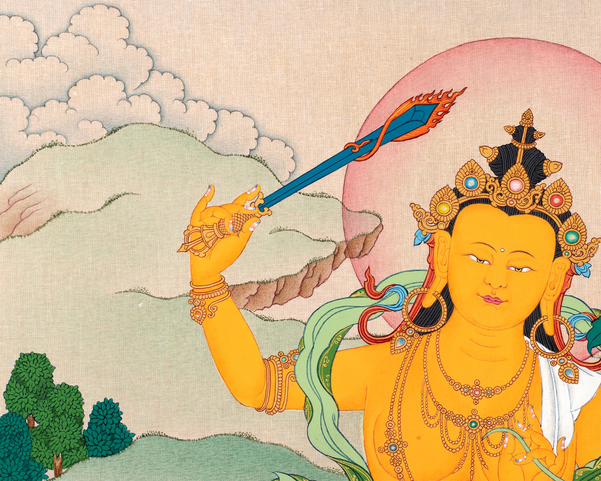 Manjushri, Bodhisattva Manjushree Thangka, Tibetan Buddhist Painting