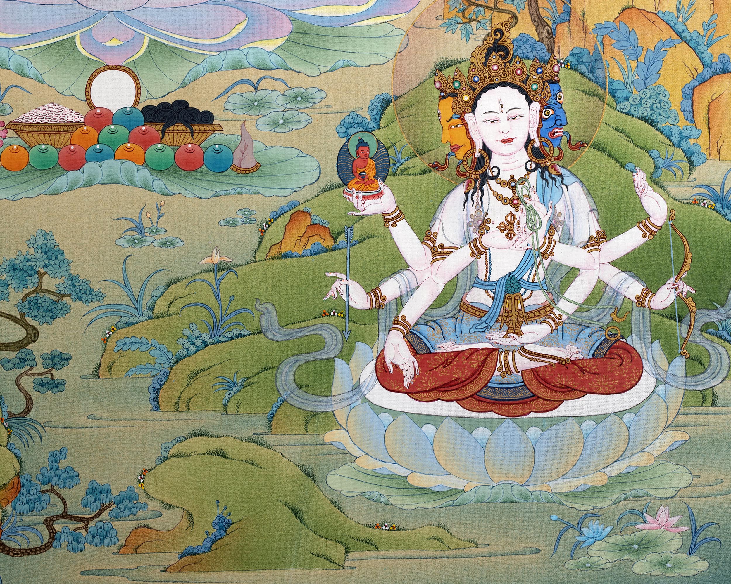 White Tara Thangka | Namgyalma | Amitayus | Long Life Bodhisattva